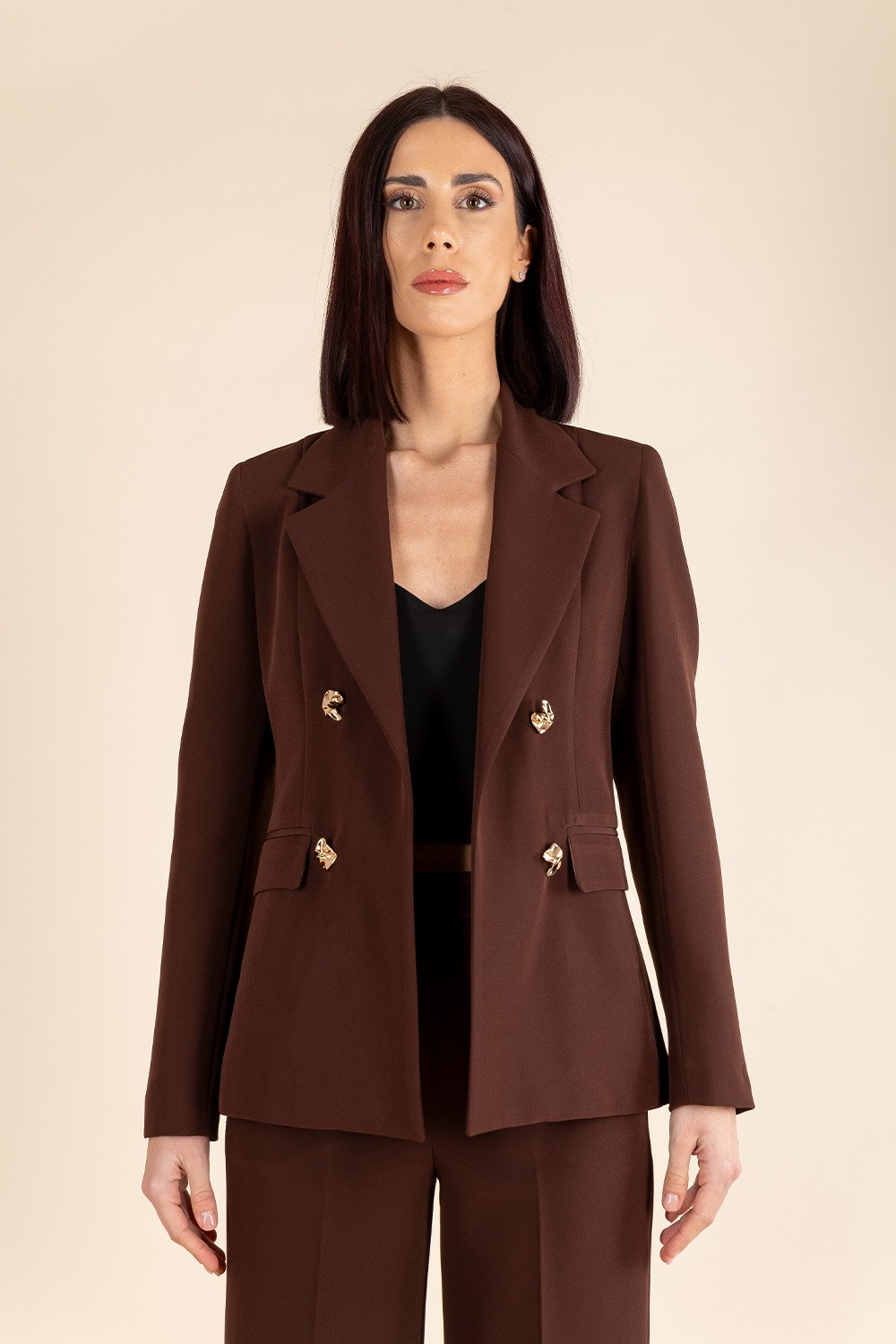 Essential Double Breasted Blazer in Chocolate