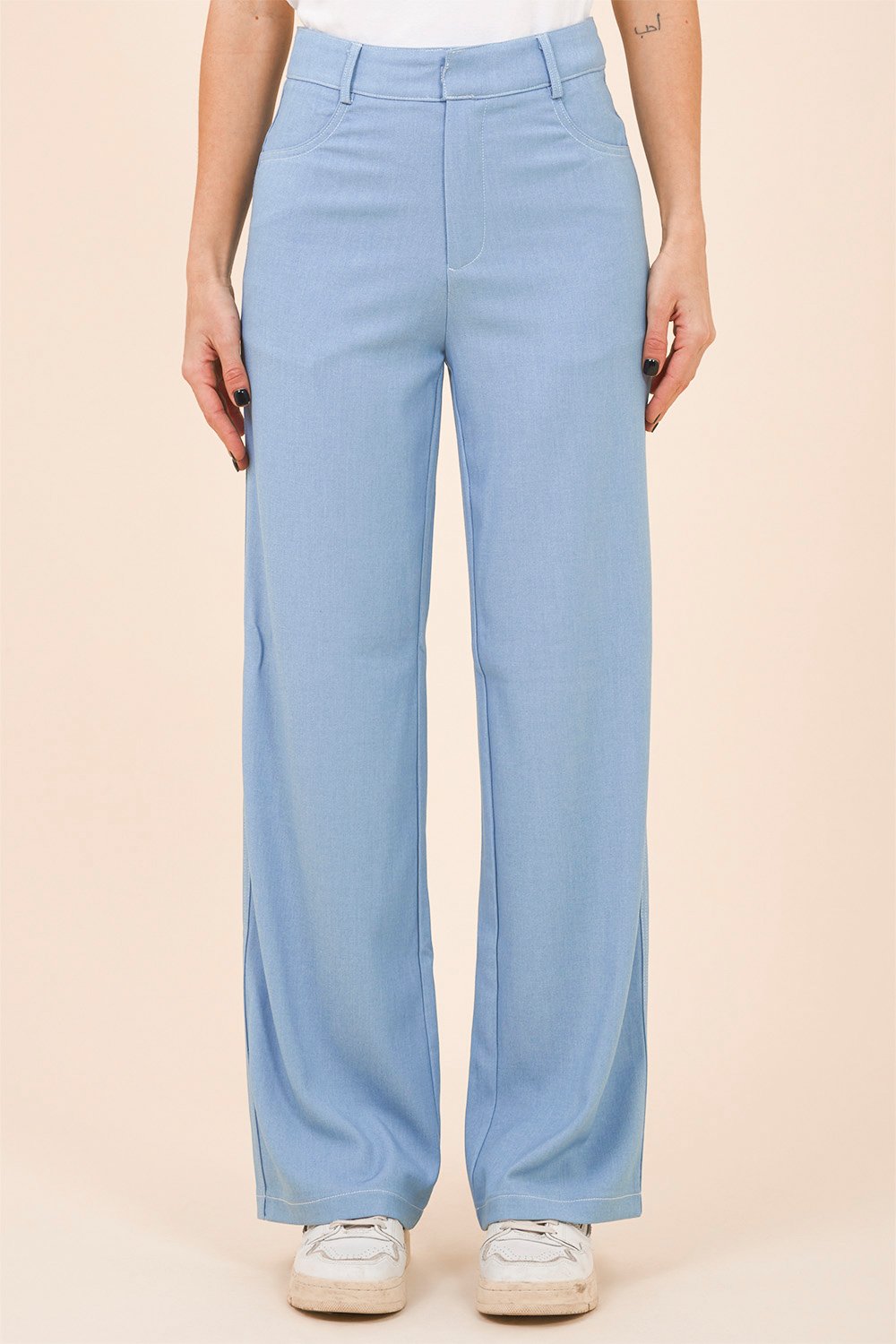 Pantaloni Palazzo in Denim Chiaro