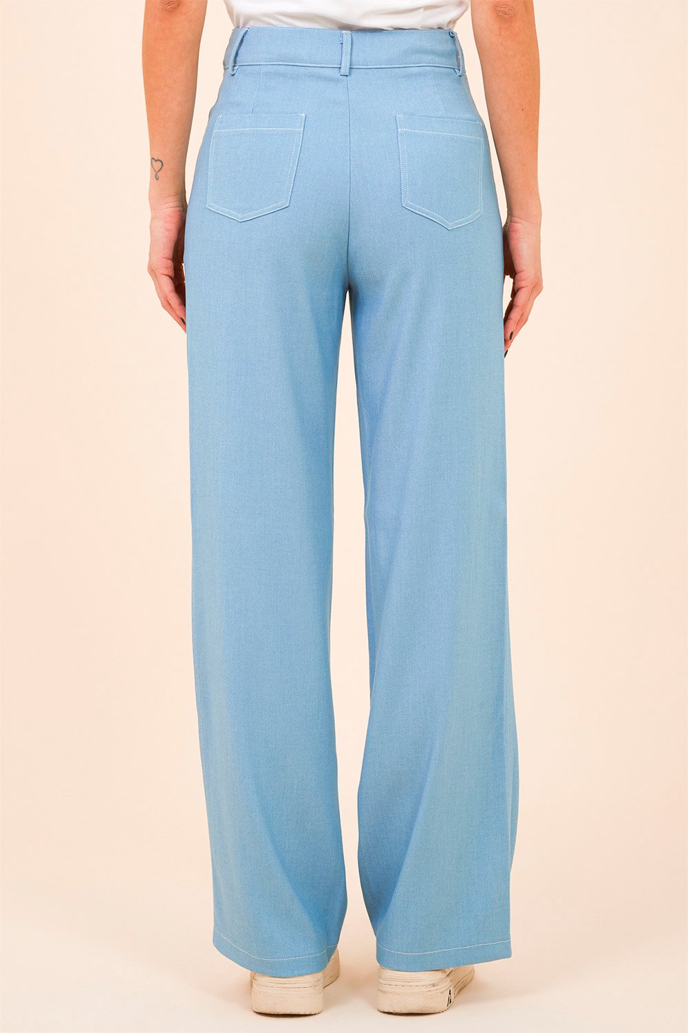 Pantaloni Palazzo in Denim Chiaro