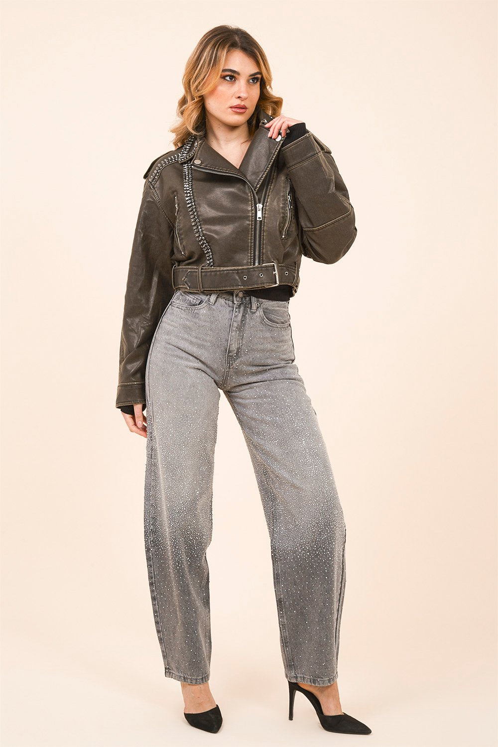 Giubbino in pelle Vegan con Decorazioni