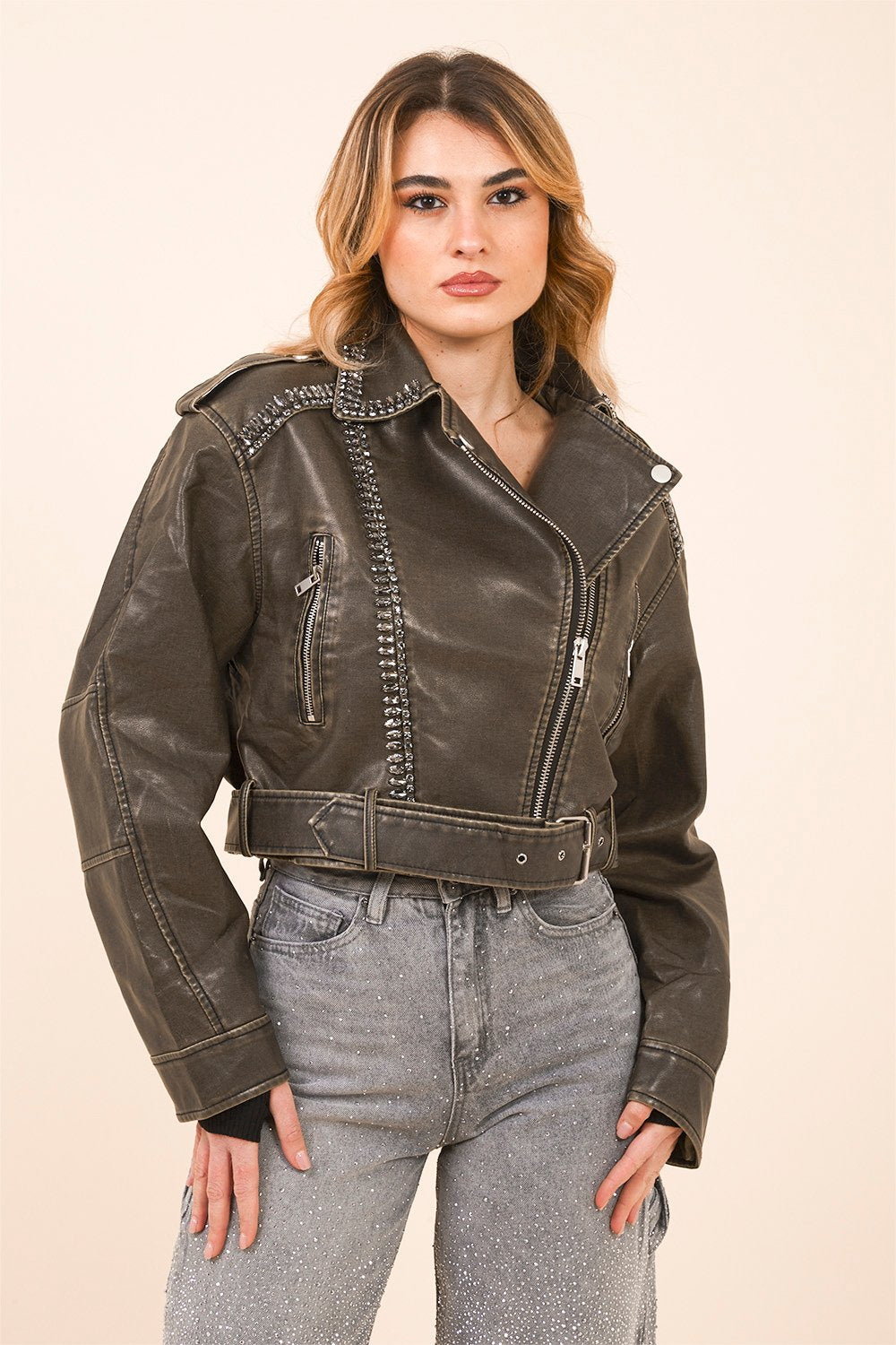 Giubbino in pelle Vegan con Decorazioni
