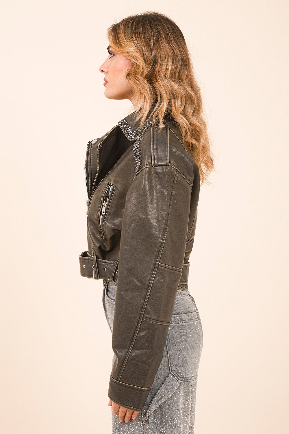 Giubbino in pelle Vegan con Decorazioni