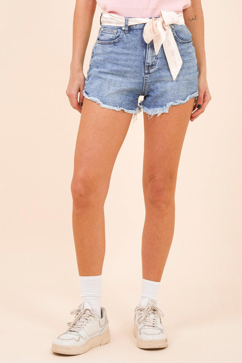 Shorts in Denim con Foulard