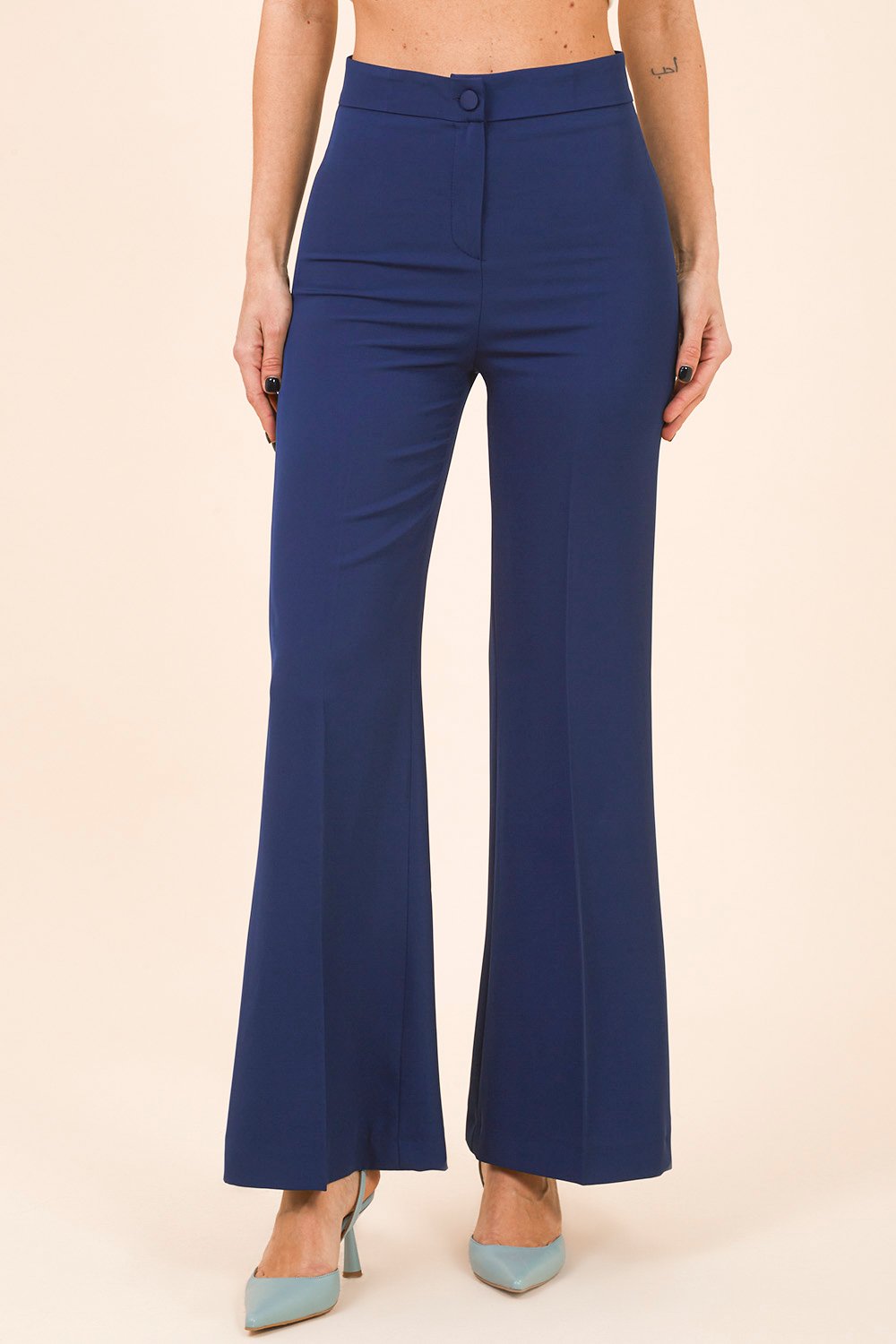 Double Breasted Crepe Suit with Blue Satin Lapel