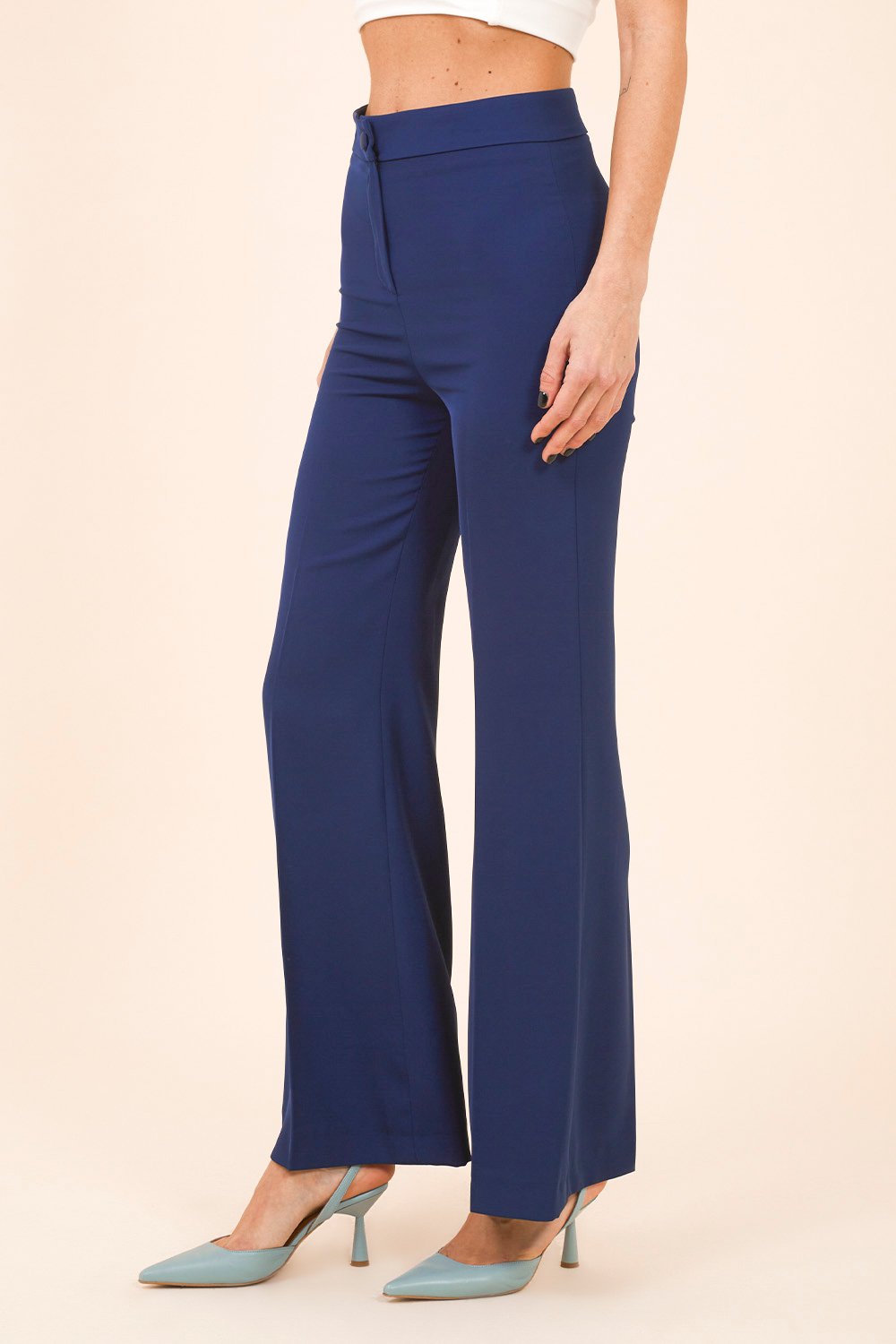 Double Breasted Crepe Suit with Blue Satin Lapel