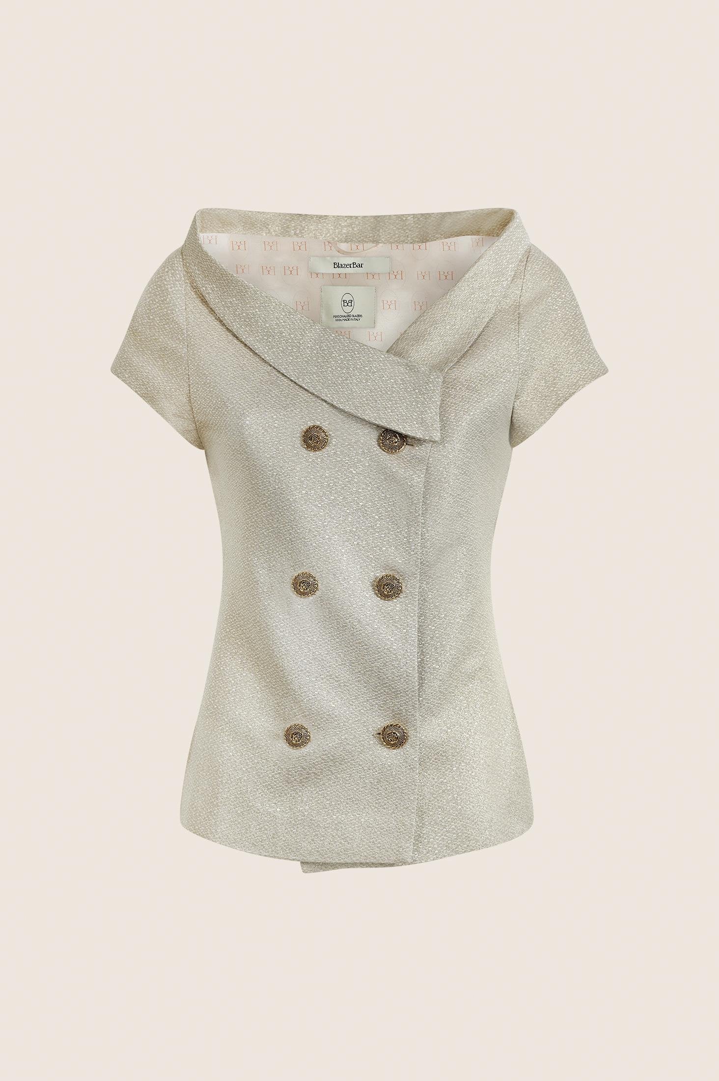 Blazer Crop Vintage Style in Gold Jacquard