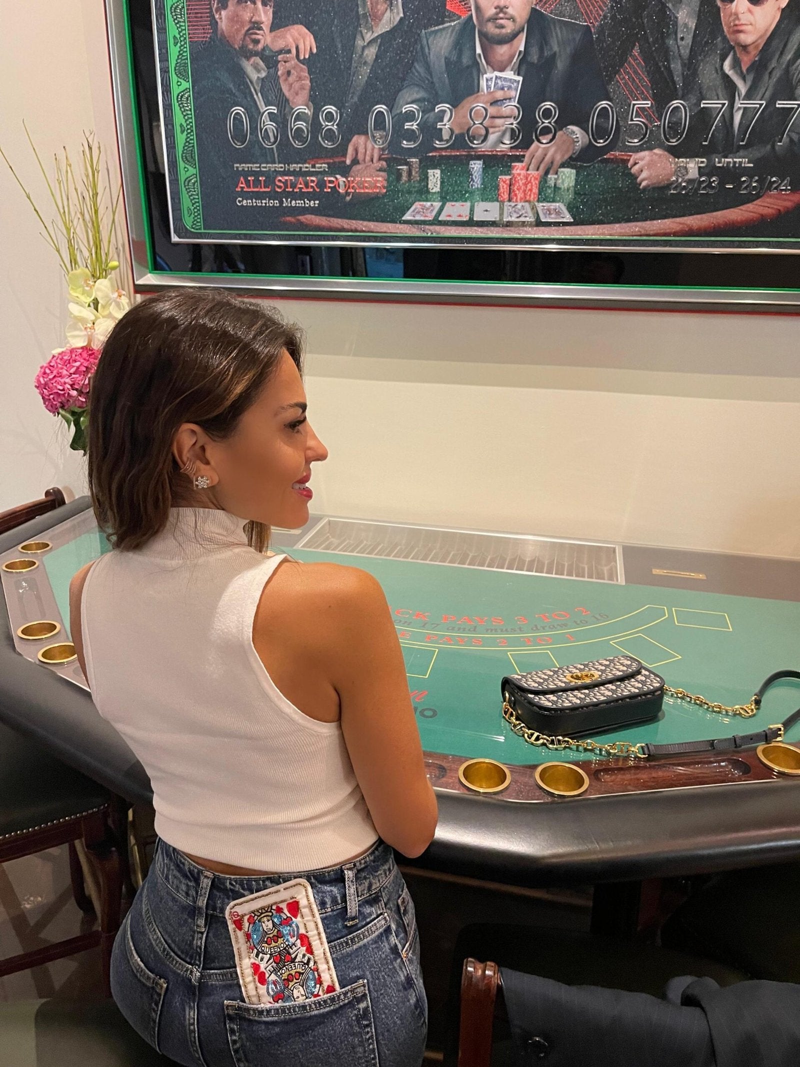 Jeans Regular a Vita alta con Carta da Gioco