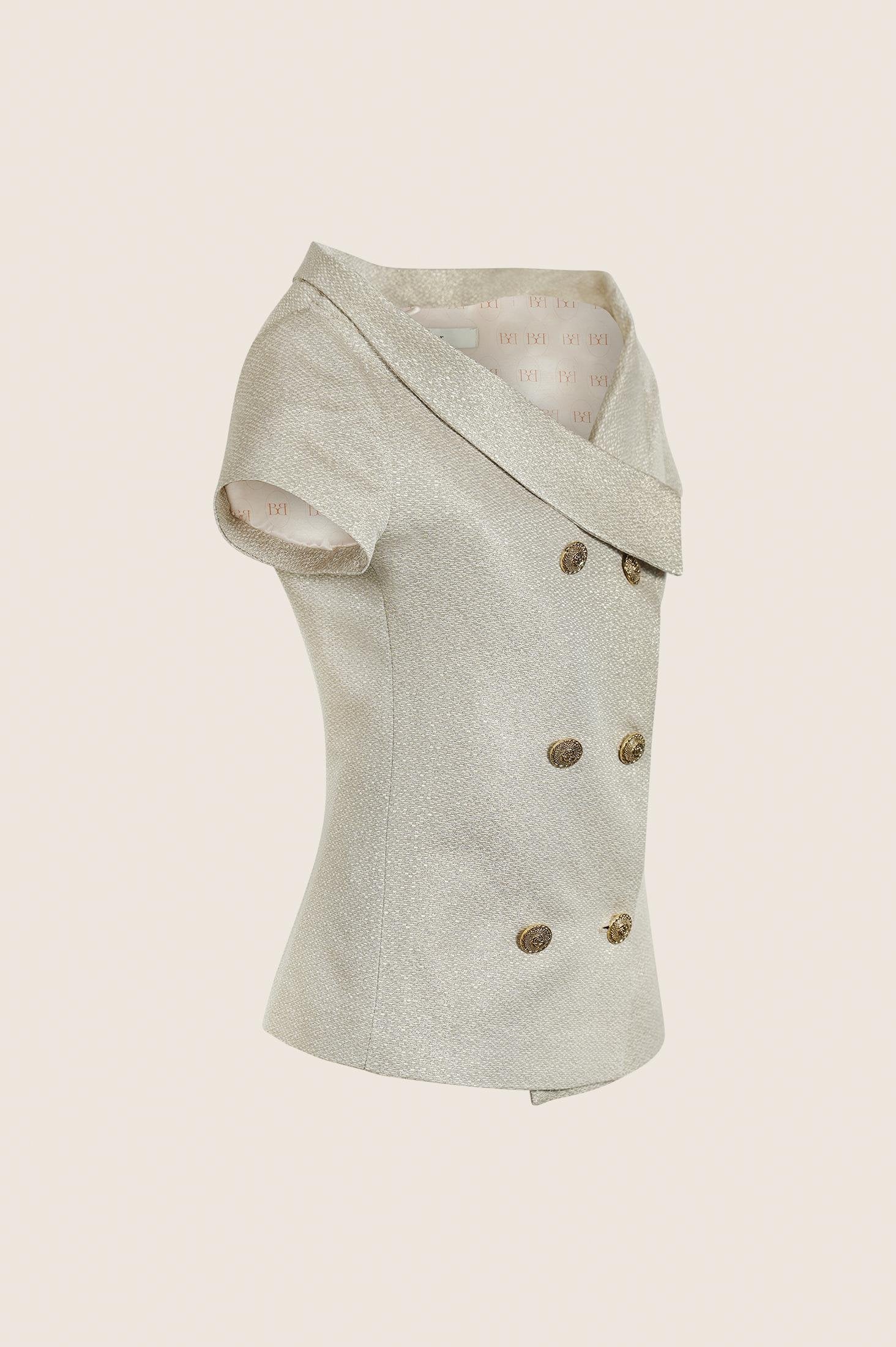Blazer Crop Vintage Style in Gold Jacquard