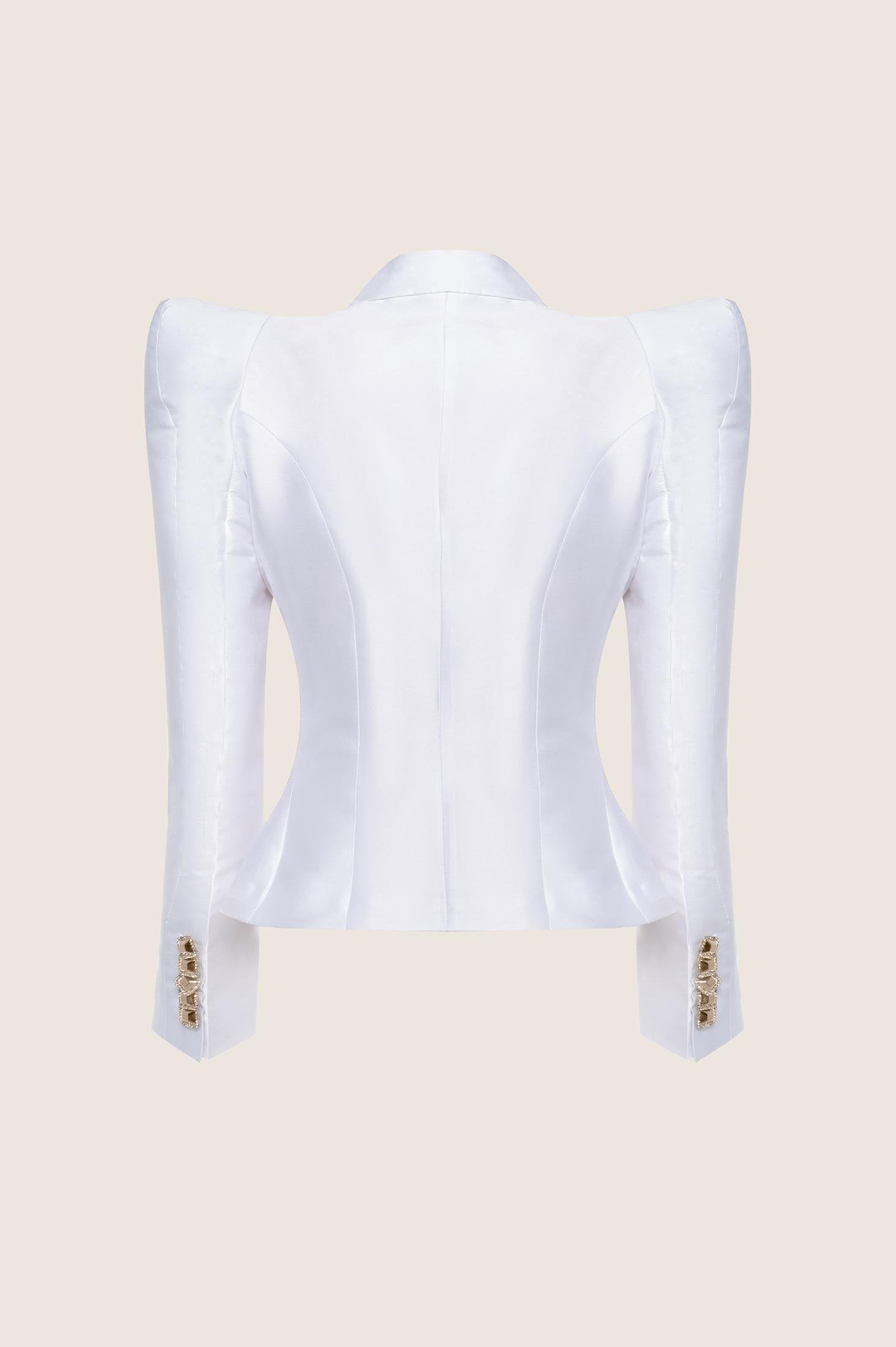 Blazer Crop in Mikado con Bottoni in Cristallo Swarovski