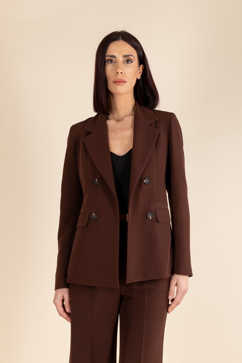 Essential Double Breasted Blazer in Chocolate