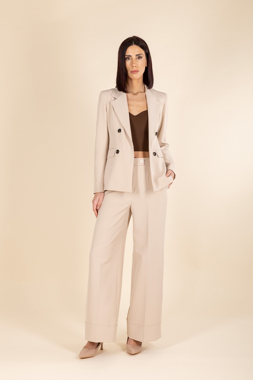 Pantalone Comfy Palazzo Fit in Crema