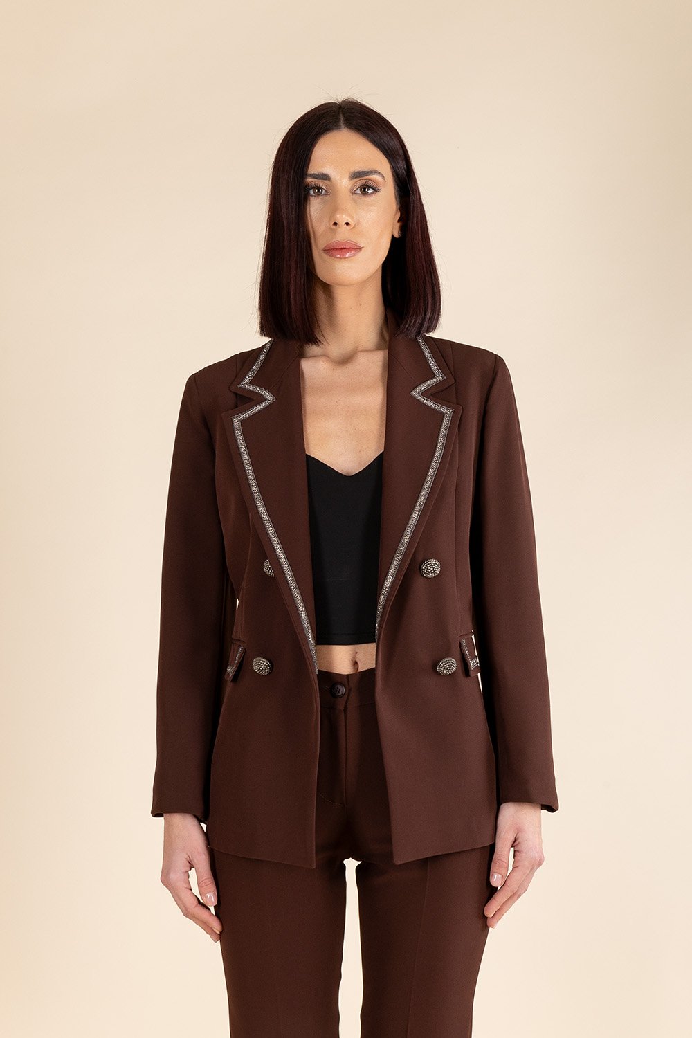 Essential Double Breasted Blazer in Chocolate