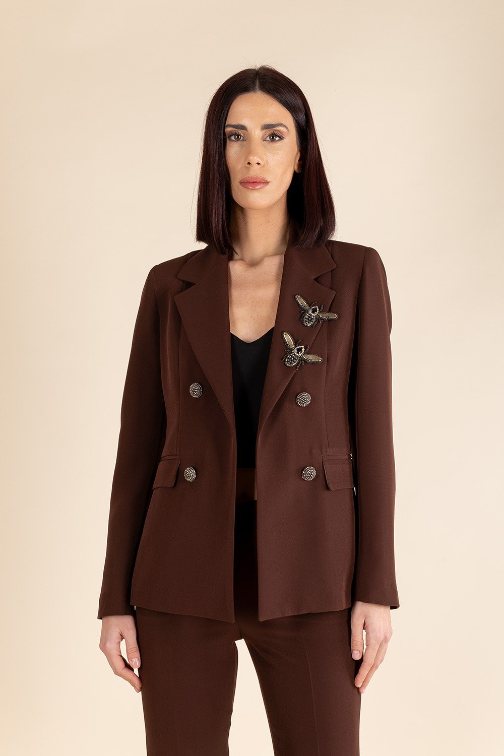 Essential Double Breasted Blazer in Chocolate