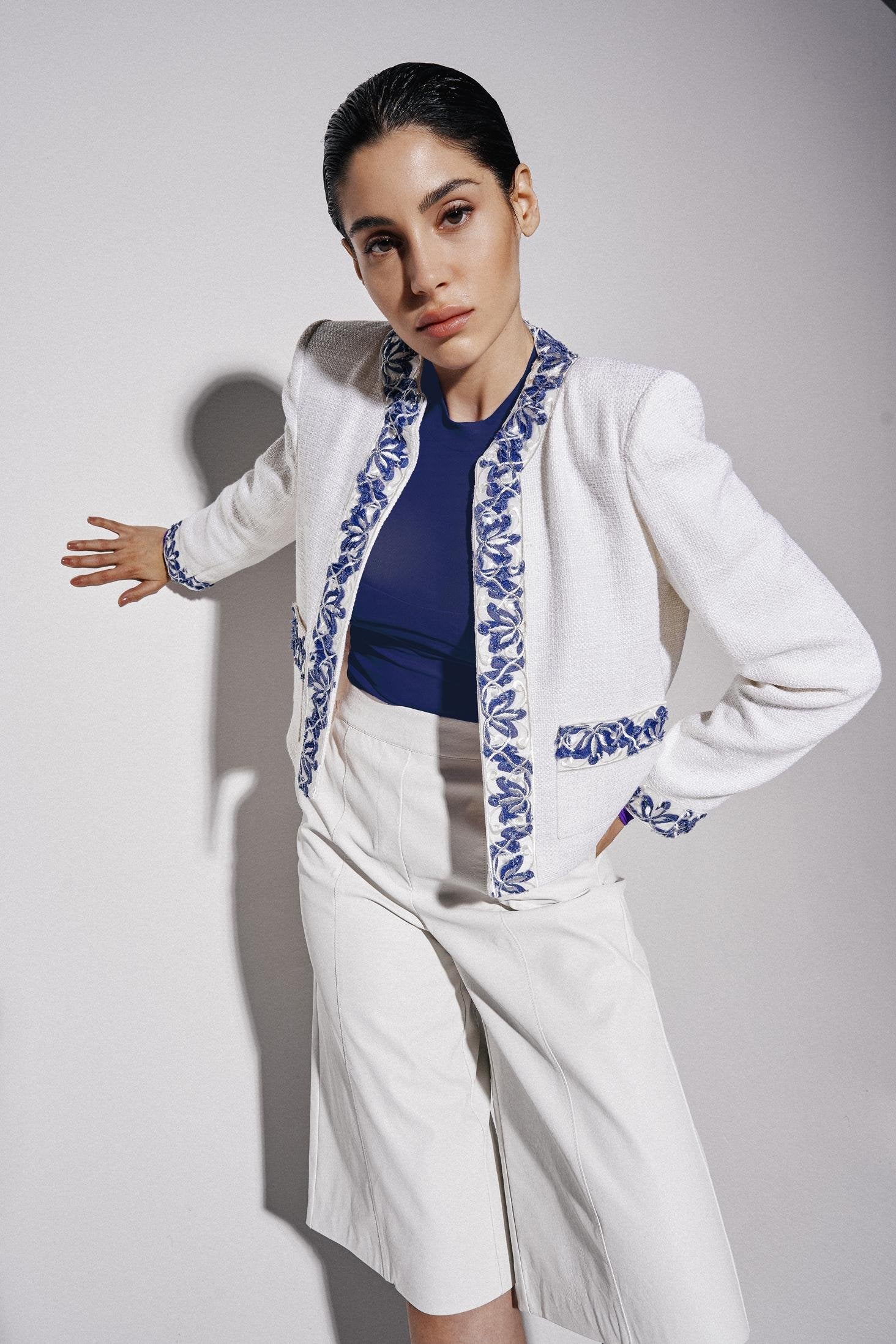 Bon Ton White & Denim Bouclé