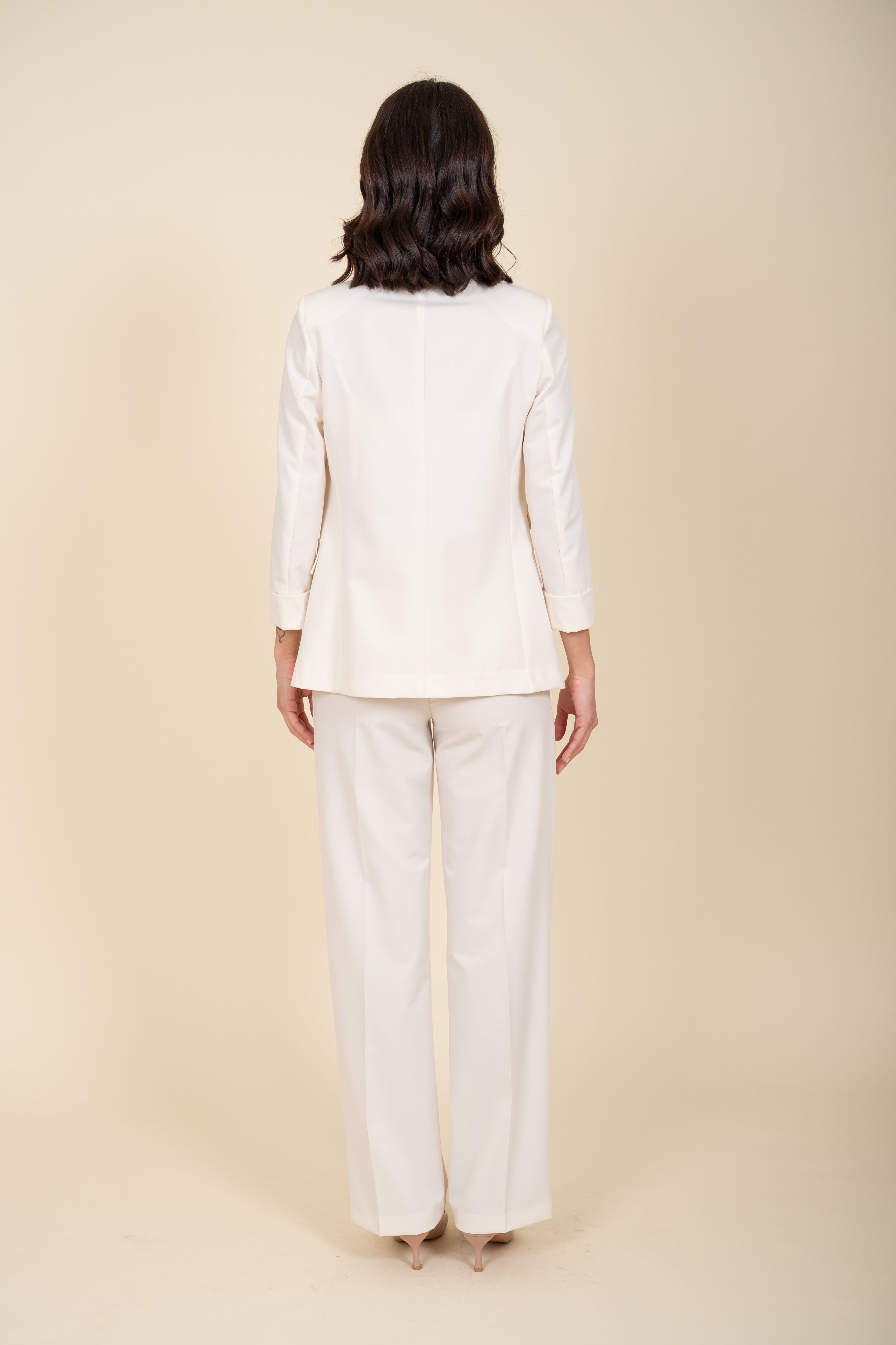 Double Breasted Suit in Cream Viscose - Sariana Model