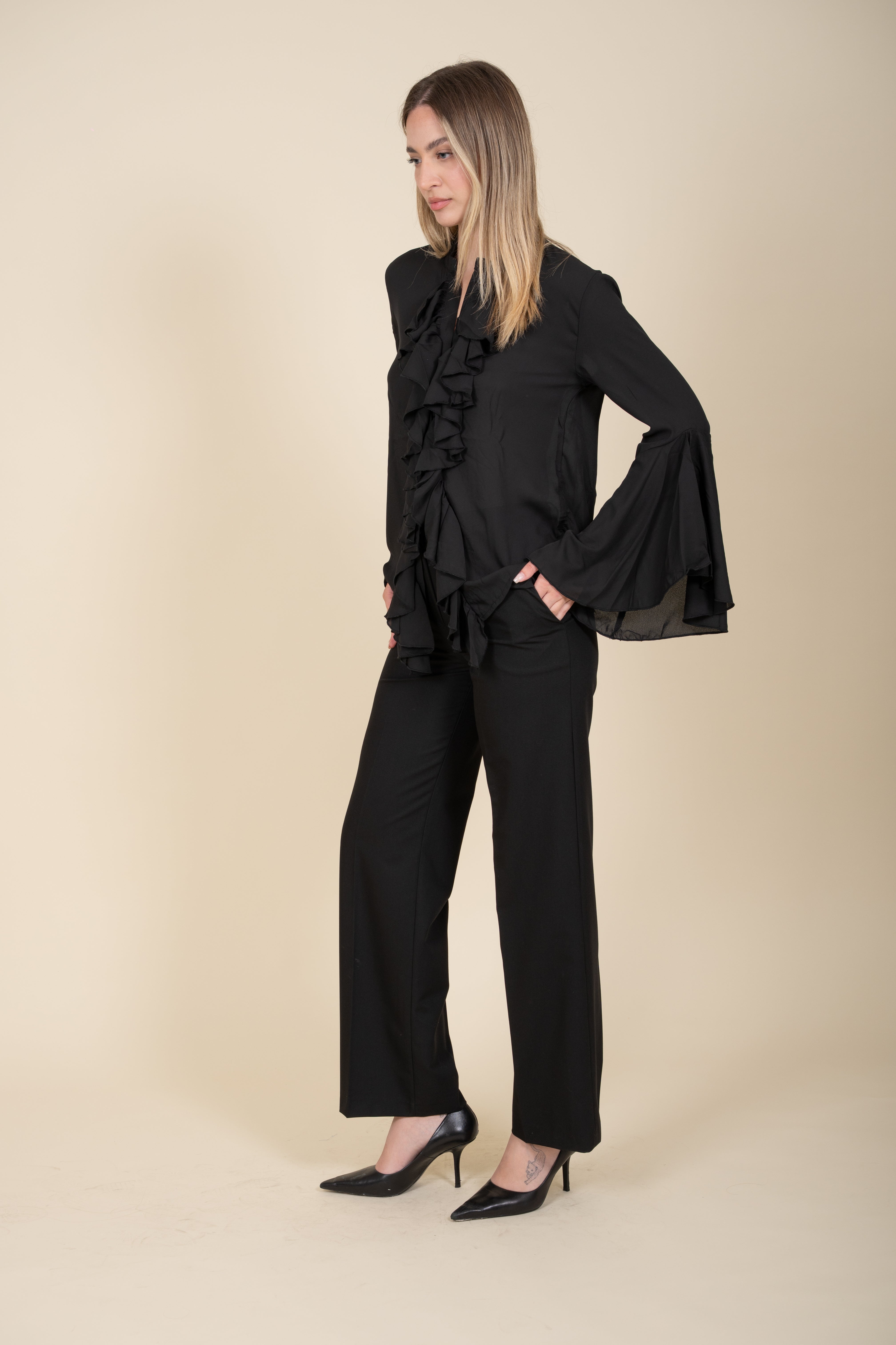 Camicia con Rouches Nera