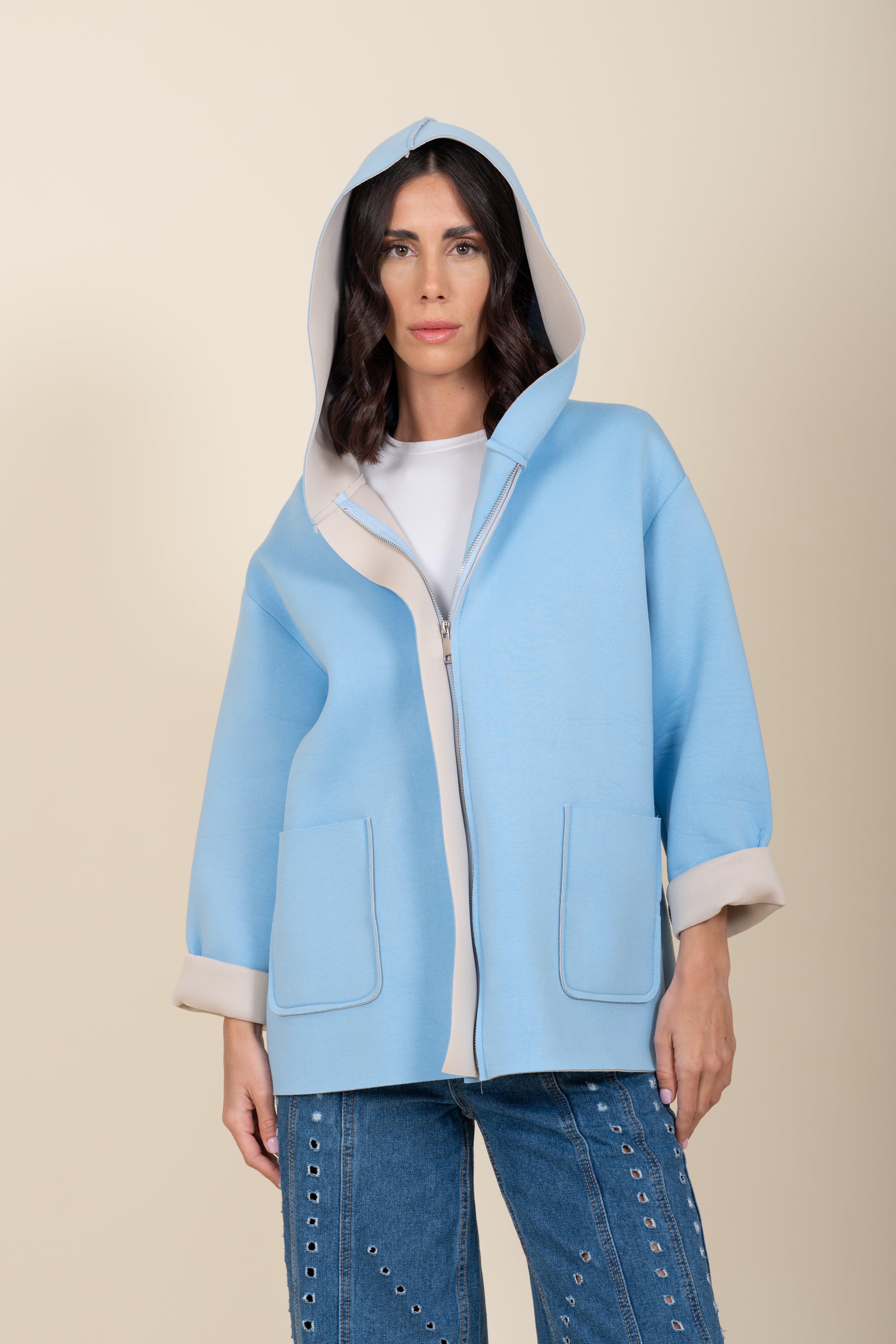 Giacca in Neoprene con cappuccio