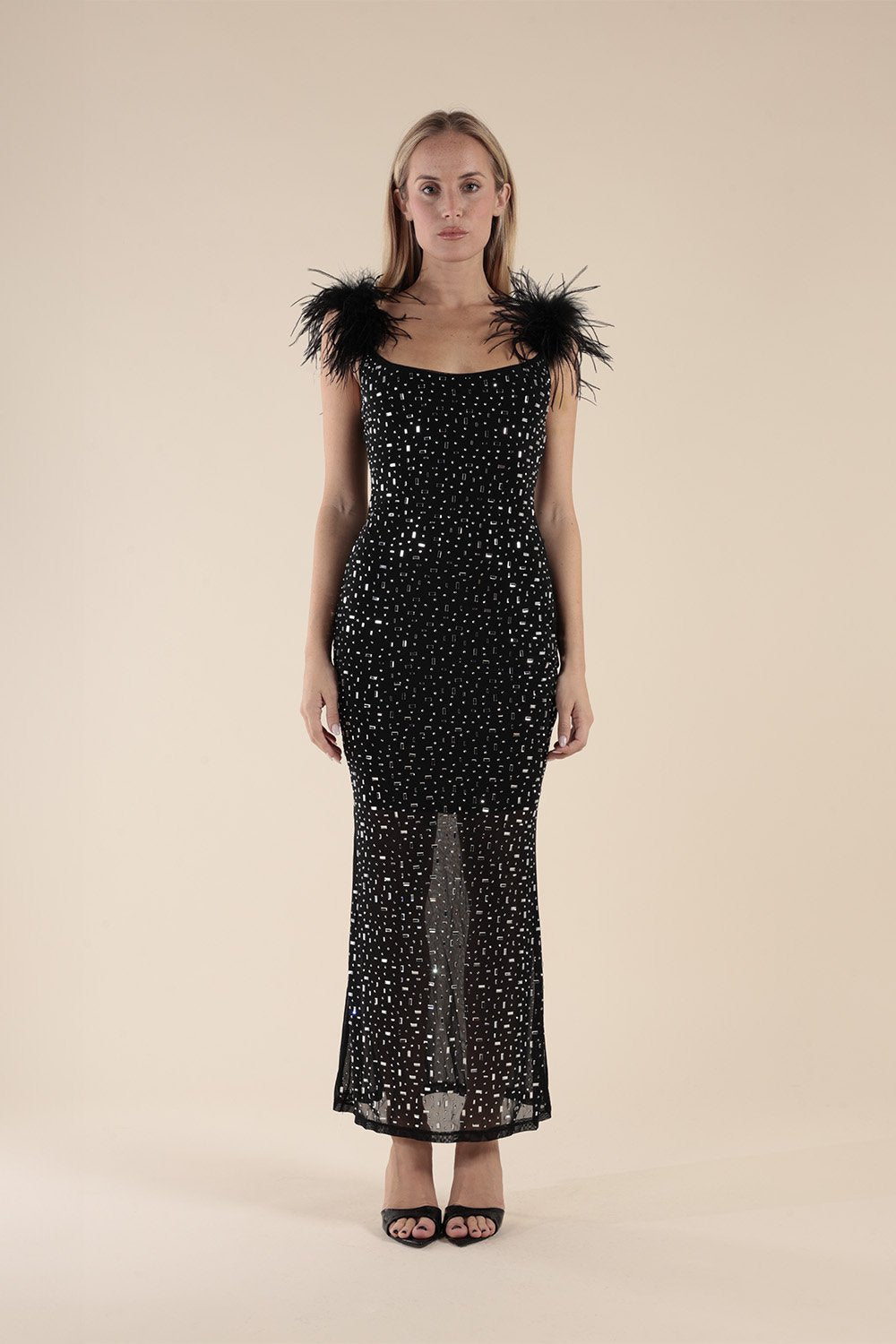 Abito Lungo Nero con Strass