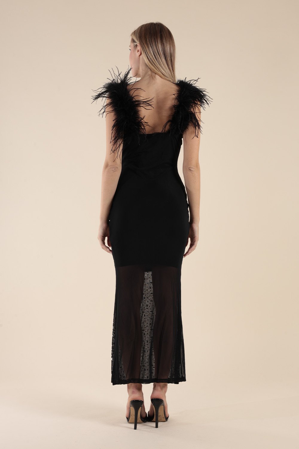 Abito Lungo Nero con Strass