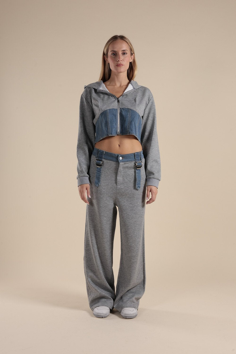 Tuta Felpa Corta & Pantaloni con Denim