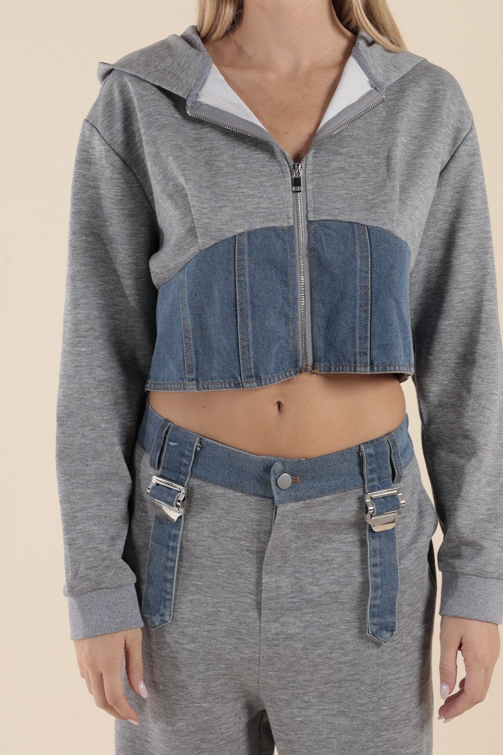 Tuta Felpa Corta & Pantaloni con Denim