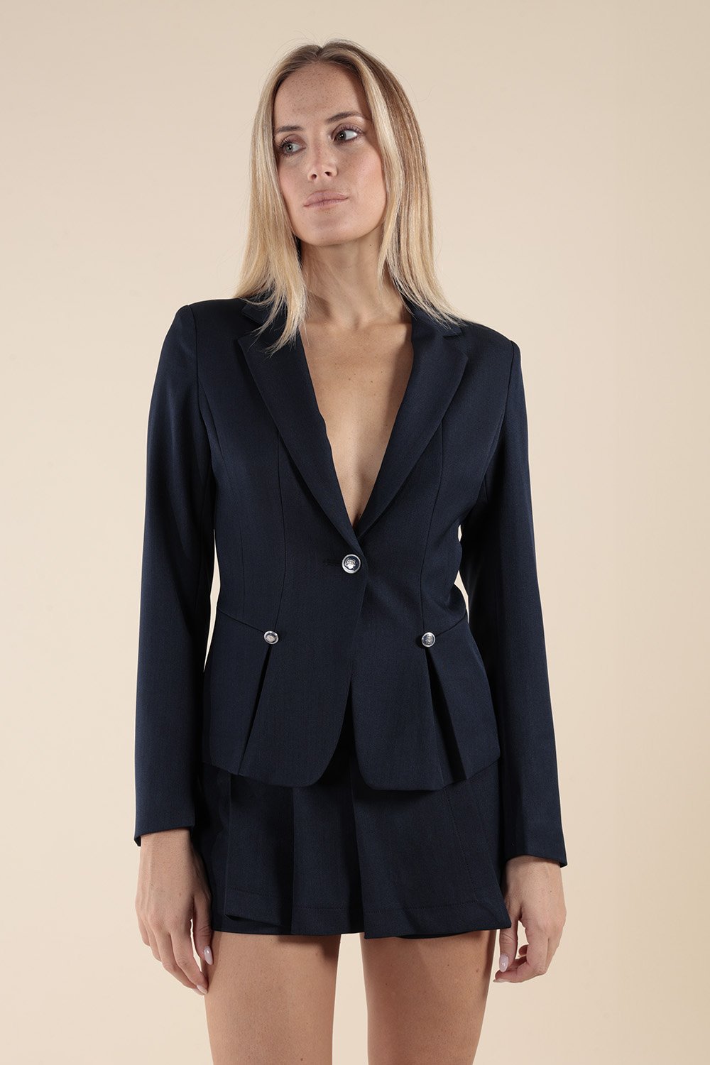 Blazer Monopetto Plissettato in Blu