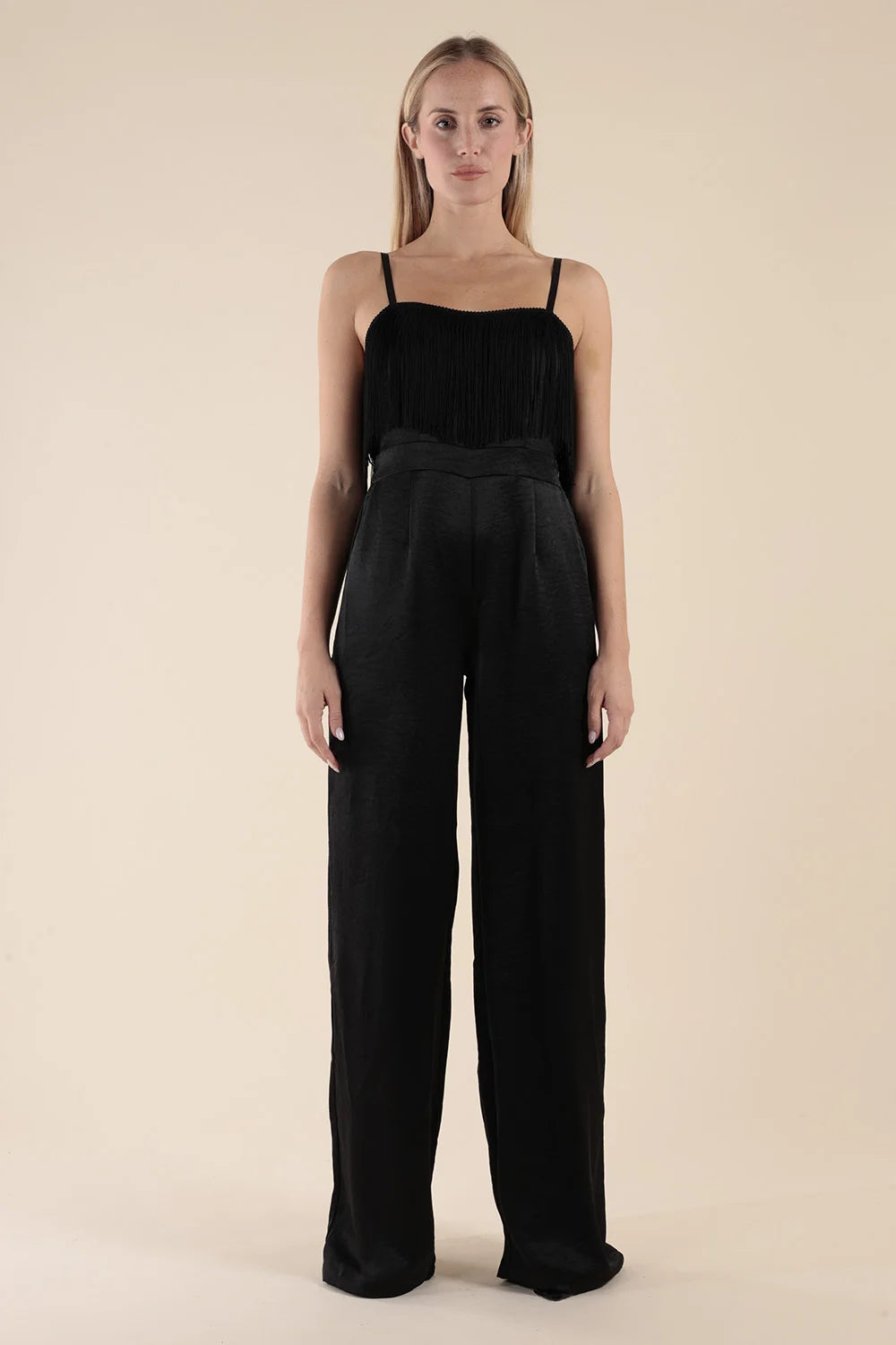 Tuta in Raso Nera con Frange