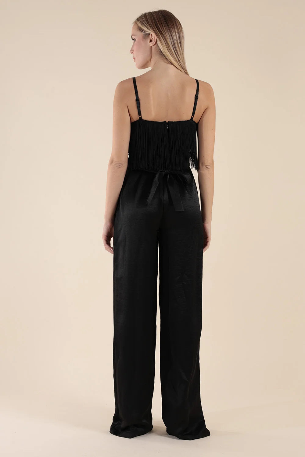 Tuta in Raso Nera con Frange