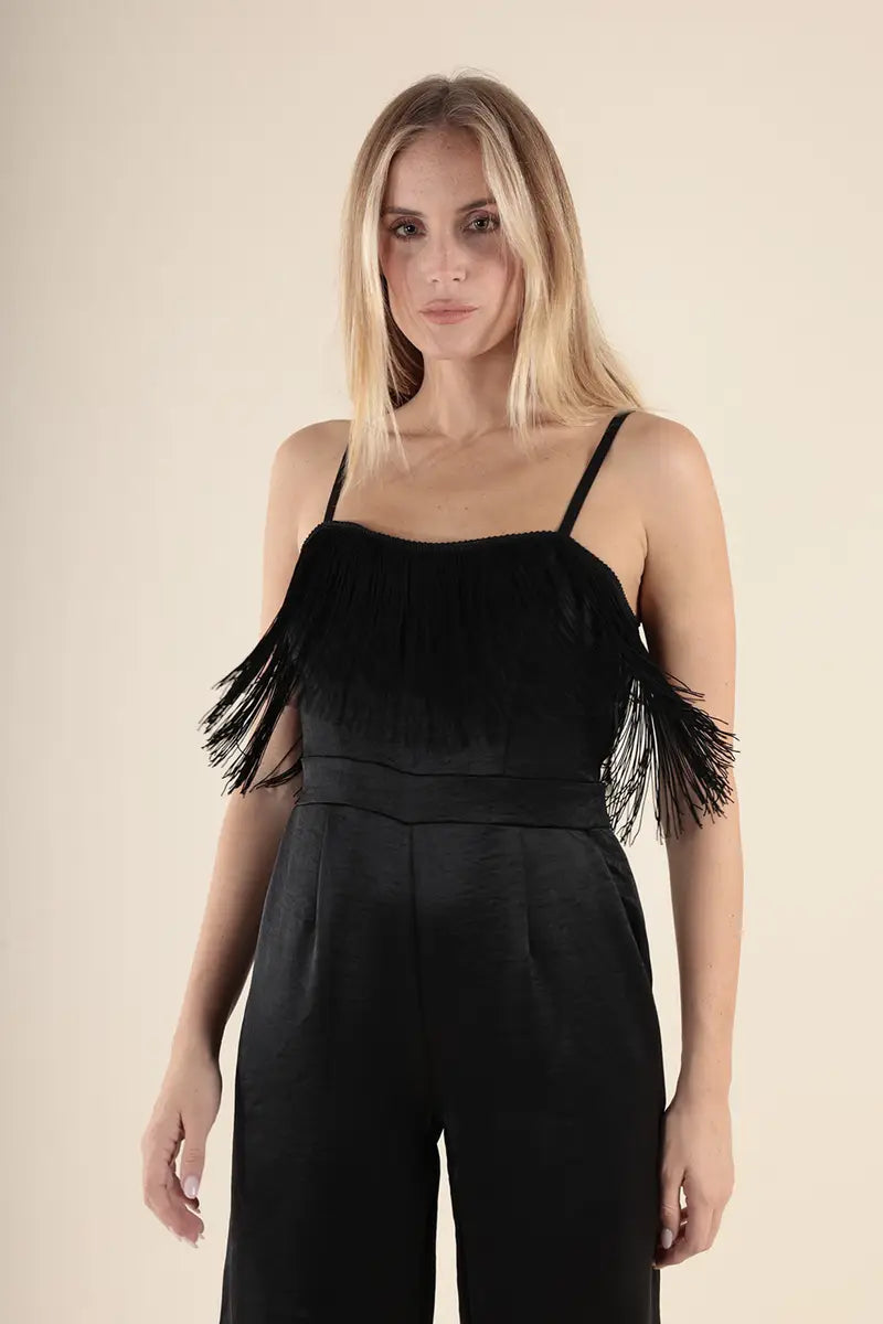 Tuta in Raso Nera con Frange