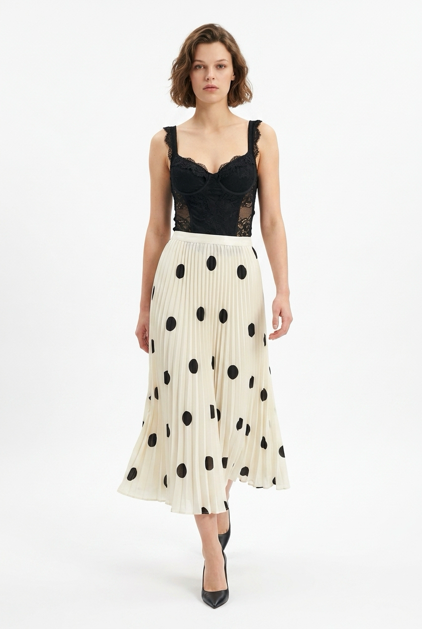 Pois Amour Skirt – Gonna Midi Plissé a Pois