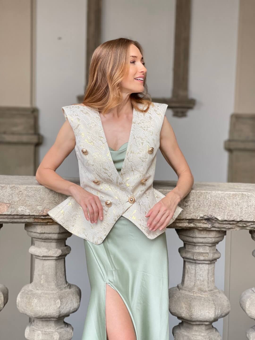 Blazer rouches gold jacquard