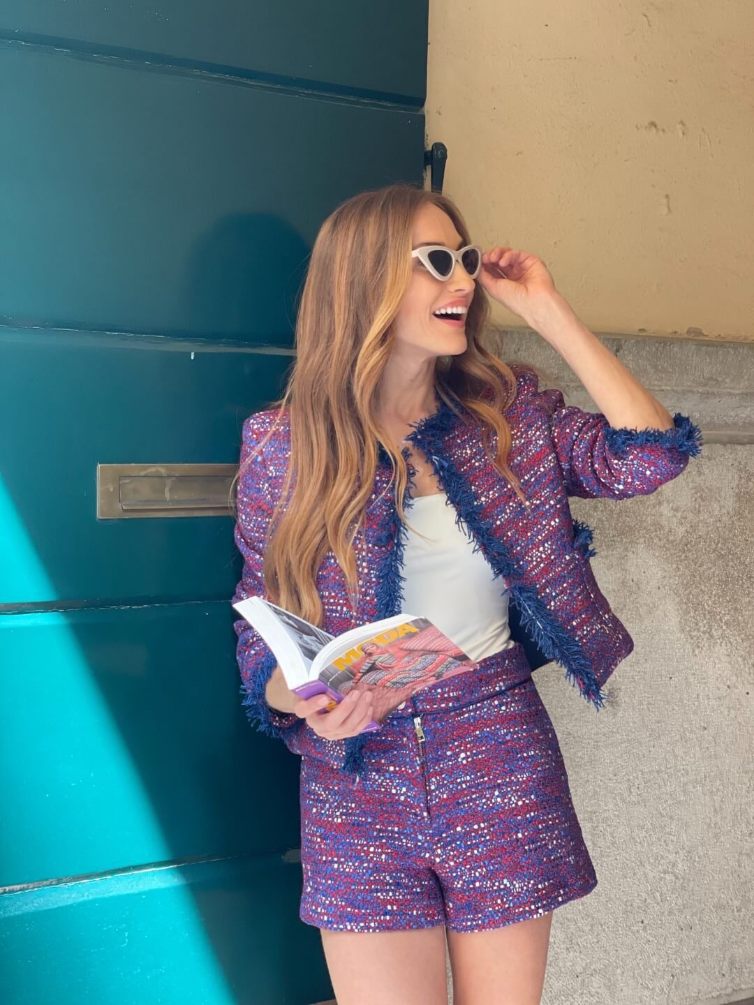 Bon Ton in Blue and Red Bouclé