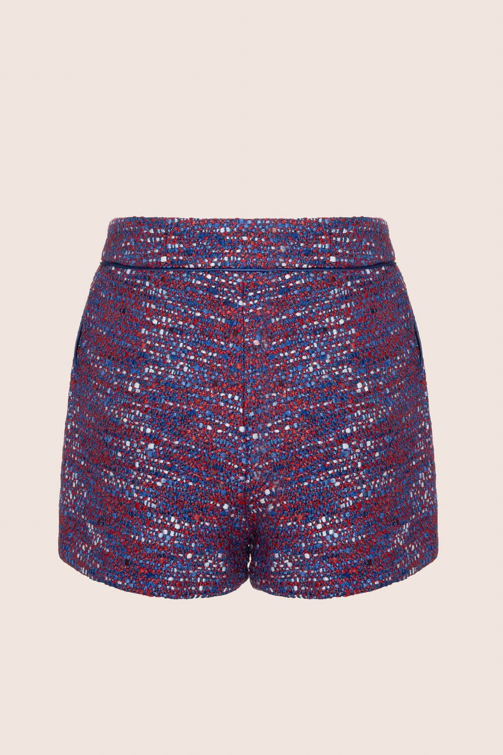 Shorts Blue & Red fringed bouclé