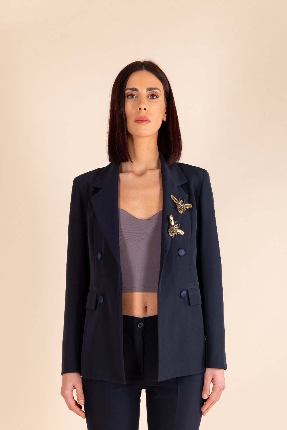 Essential Double Breasted Blazer in Navy Blue