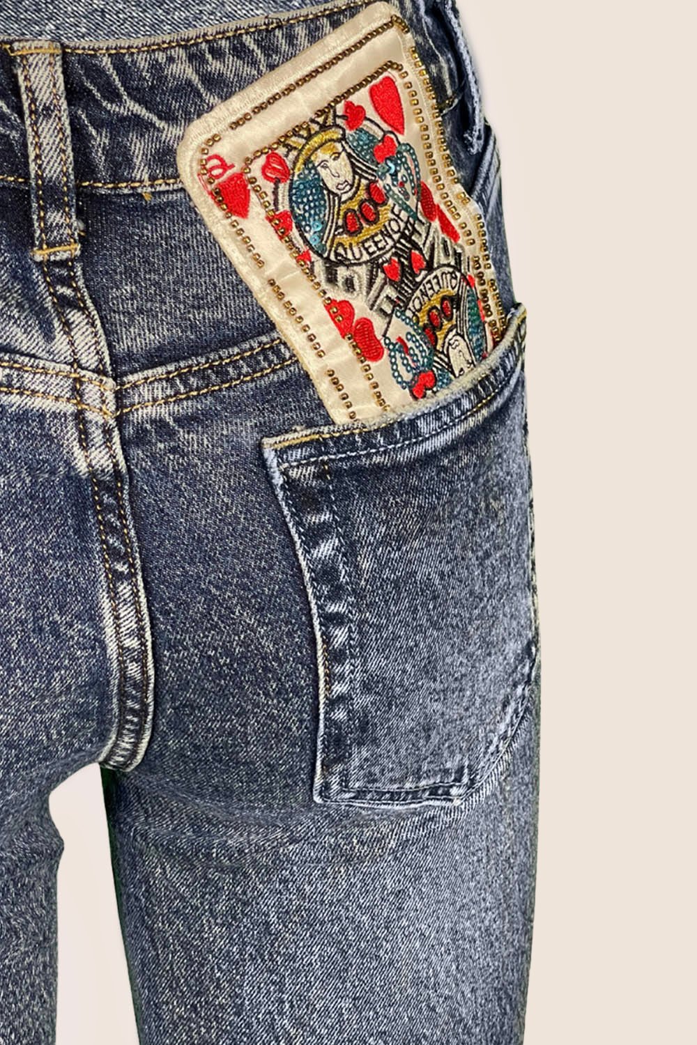 Regular High Waist Jeans with Playing Card