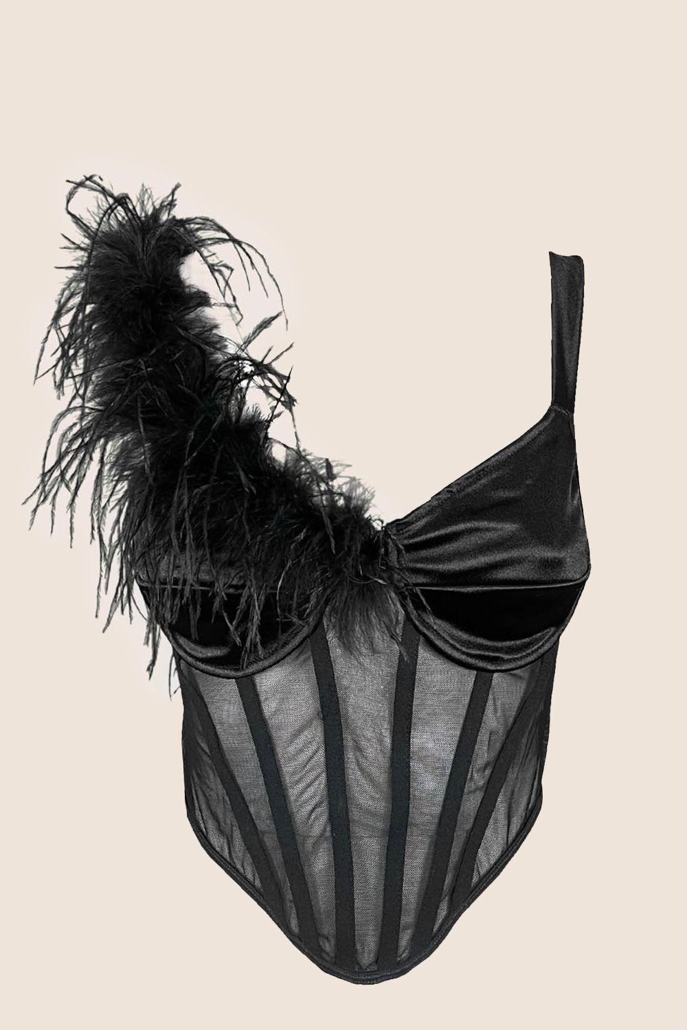 Bralette con Boa di Piume in Nero