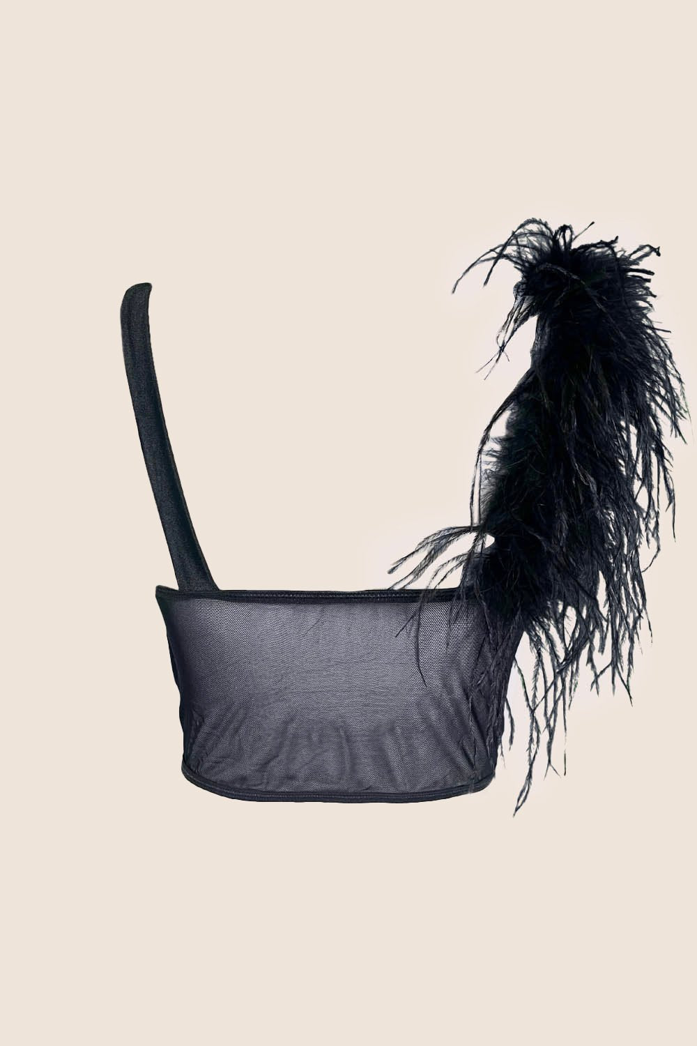 Bralette con Boa di Piume in Nero