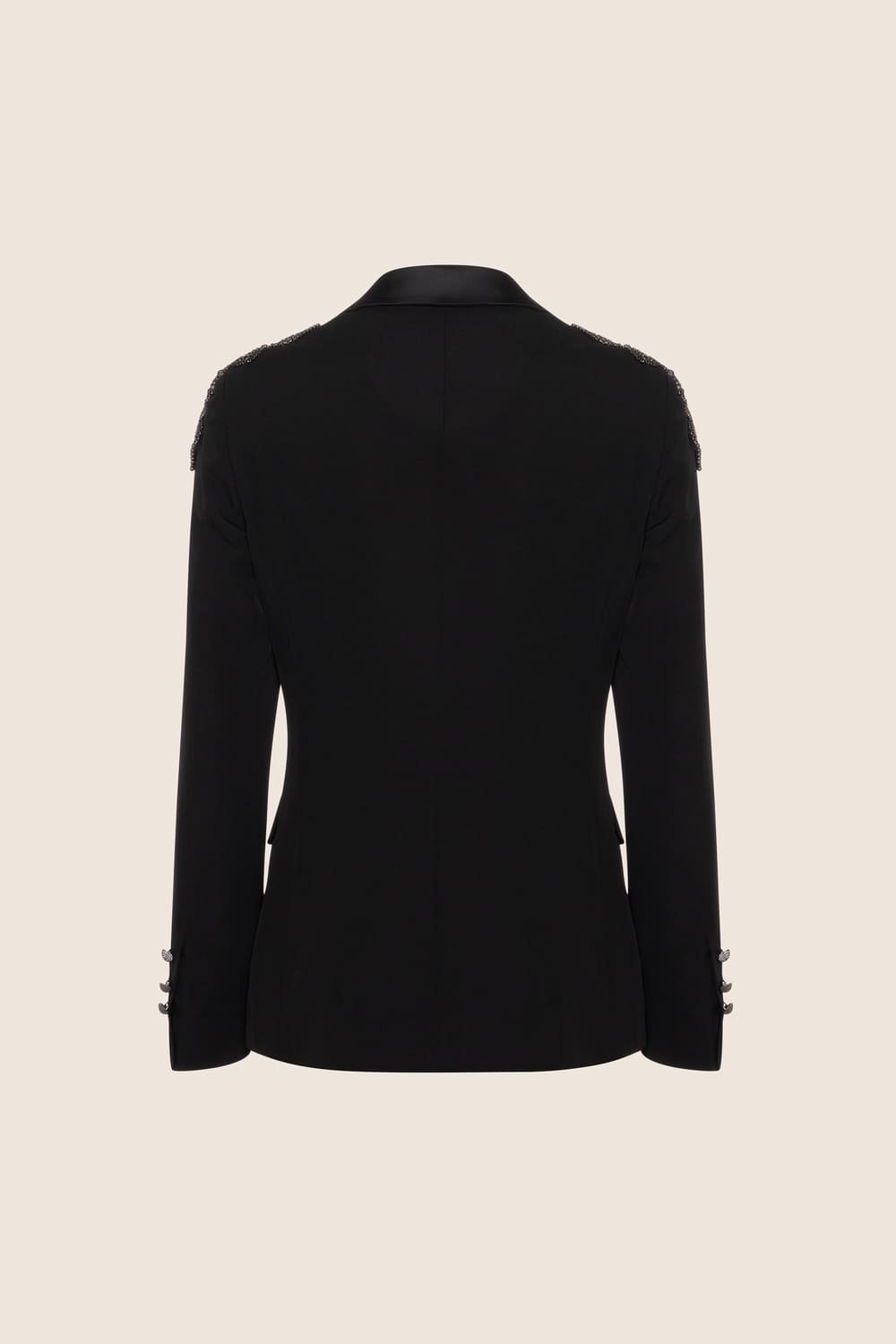 Black Crepe Double Breasted Blazer with Appliques