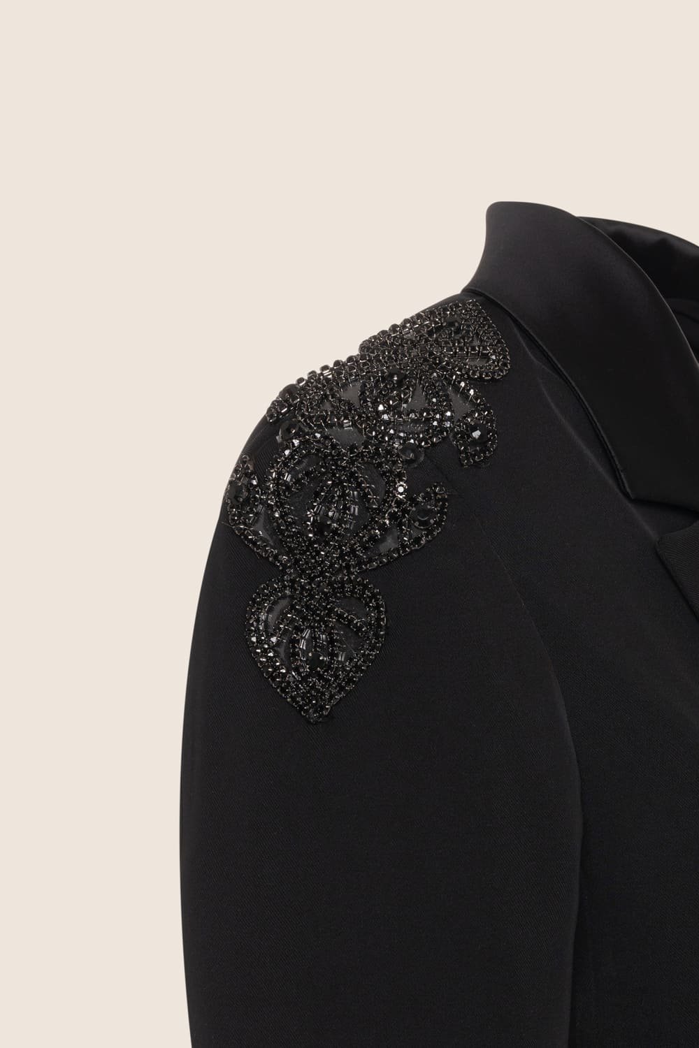 Black Crepe Double Breasted Blazer with Appliques