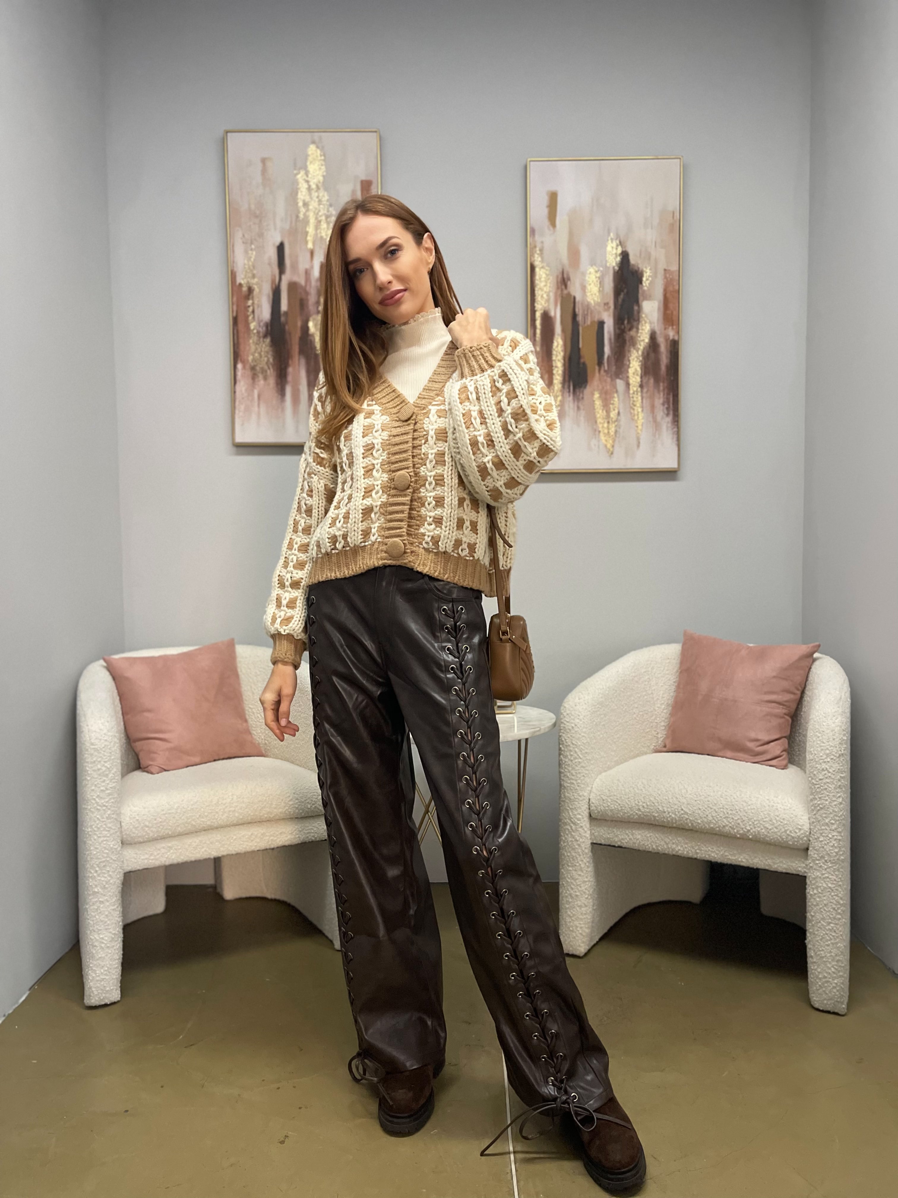 Pantaloni in Pelle Vegana Choco