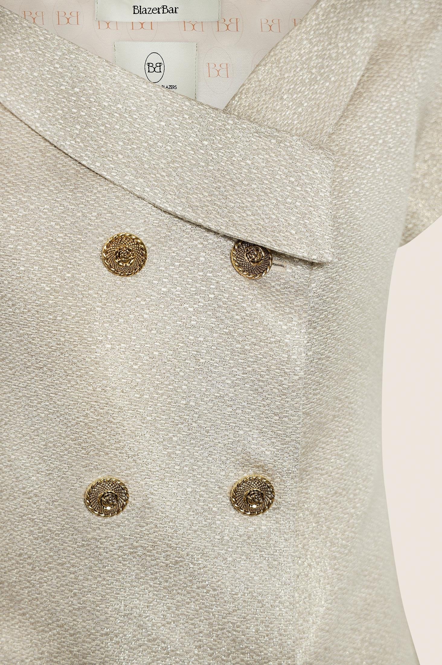 Blazer Crop Vintage Style in Gold Jacquard