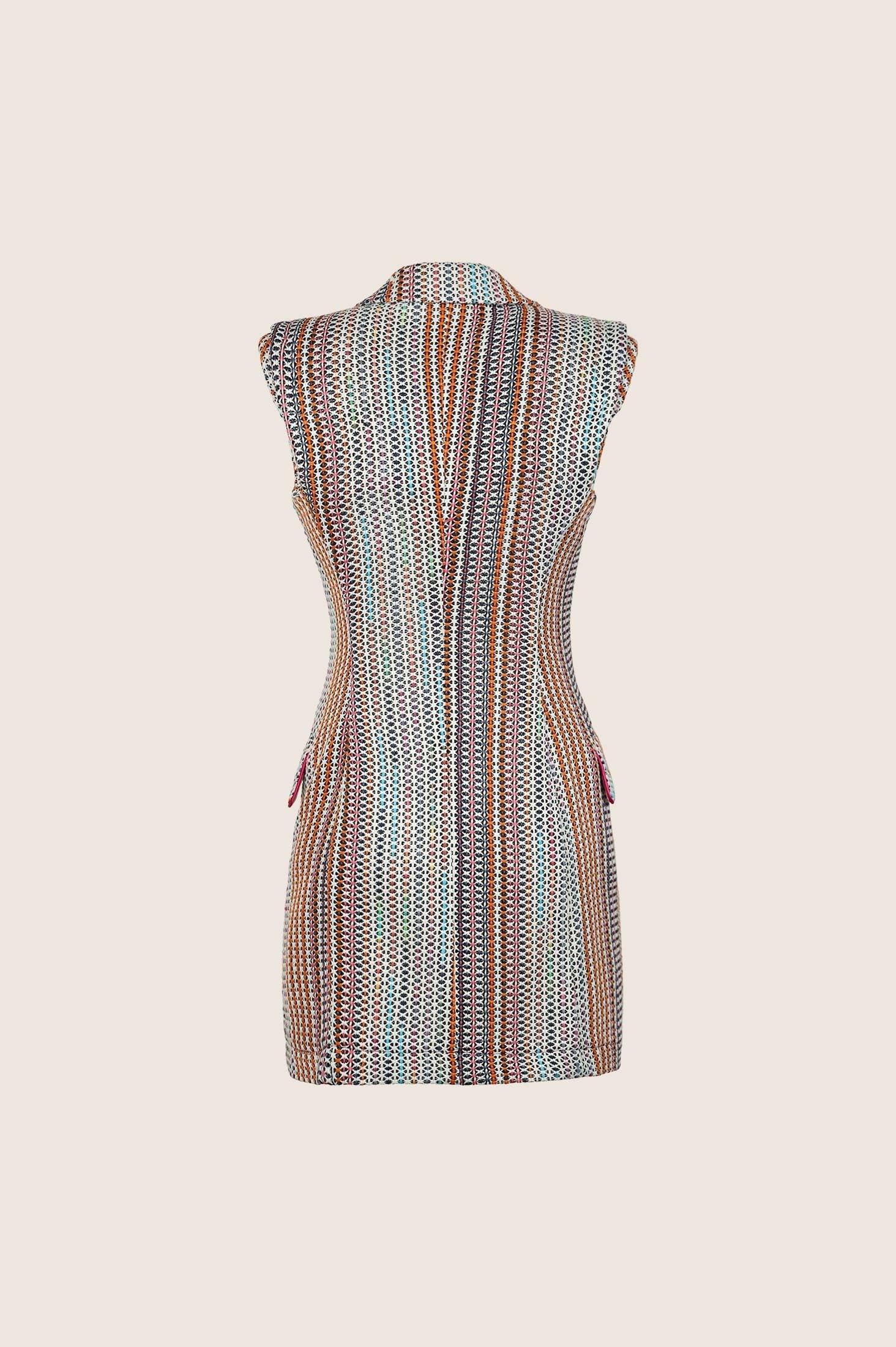 Multicolor Striped Bouclé Dress Waistcoat