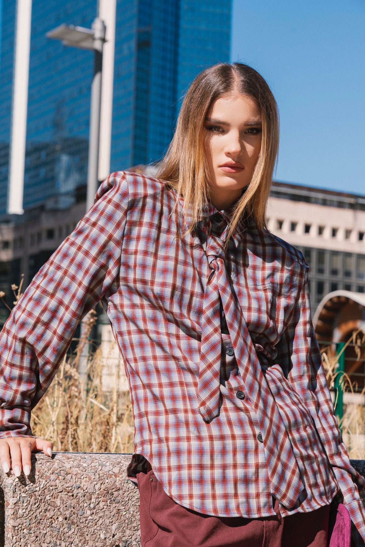 Tartan Bow Blouse