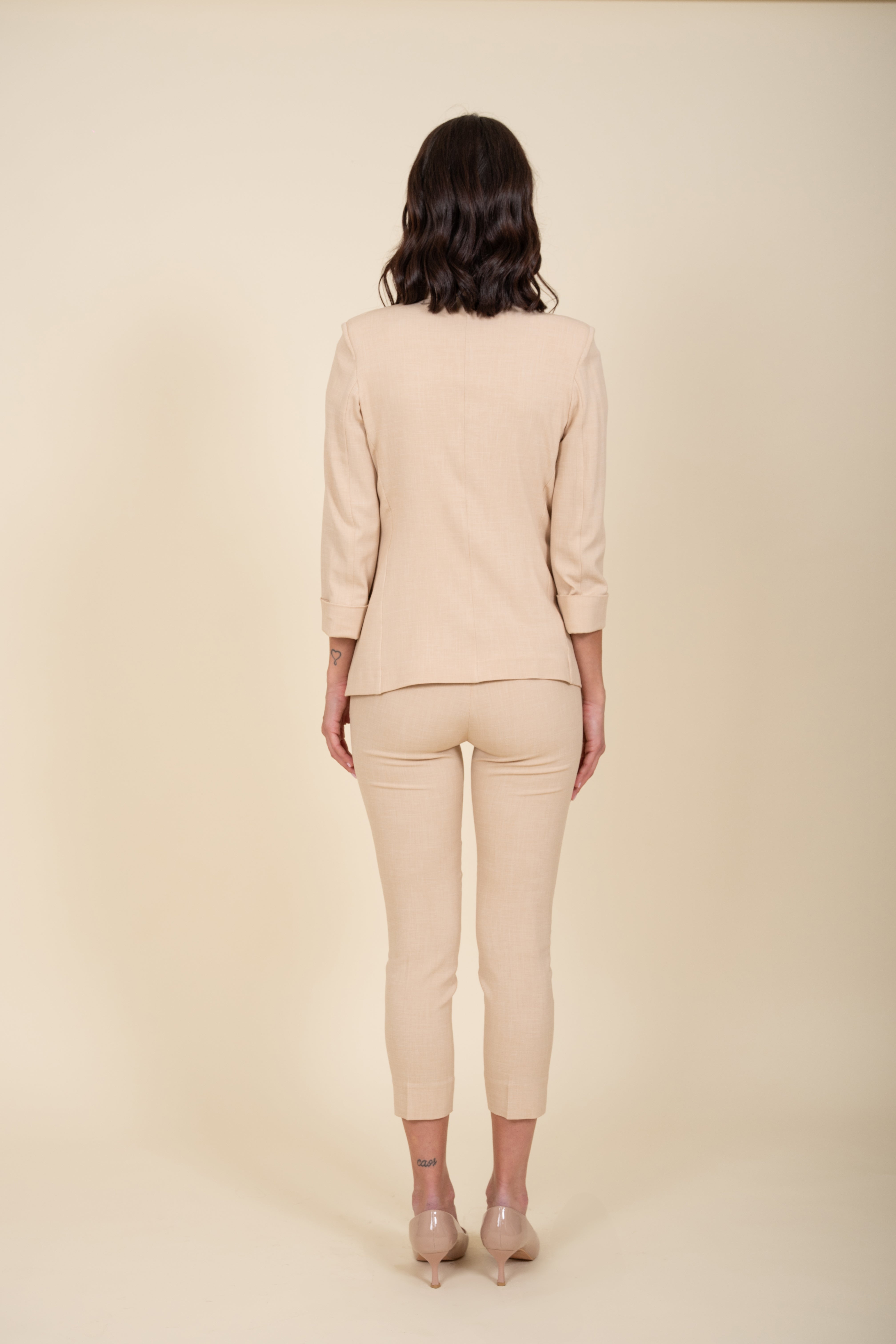 Beige Linen Double Breasted Suit