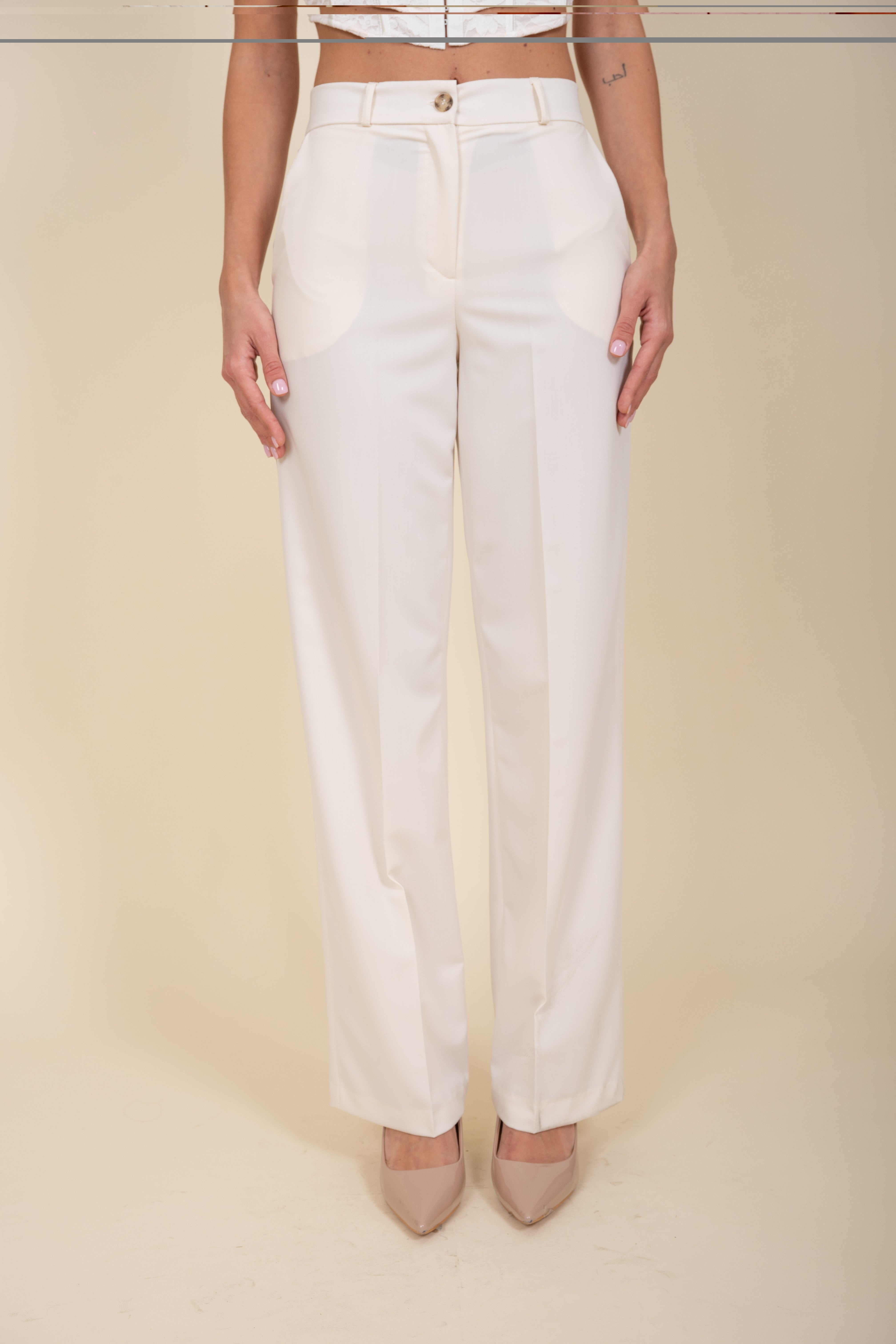 Double Breasted Suit in Cream Viscose - Sariana Model