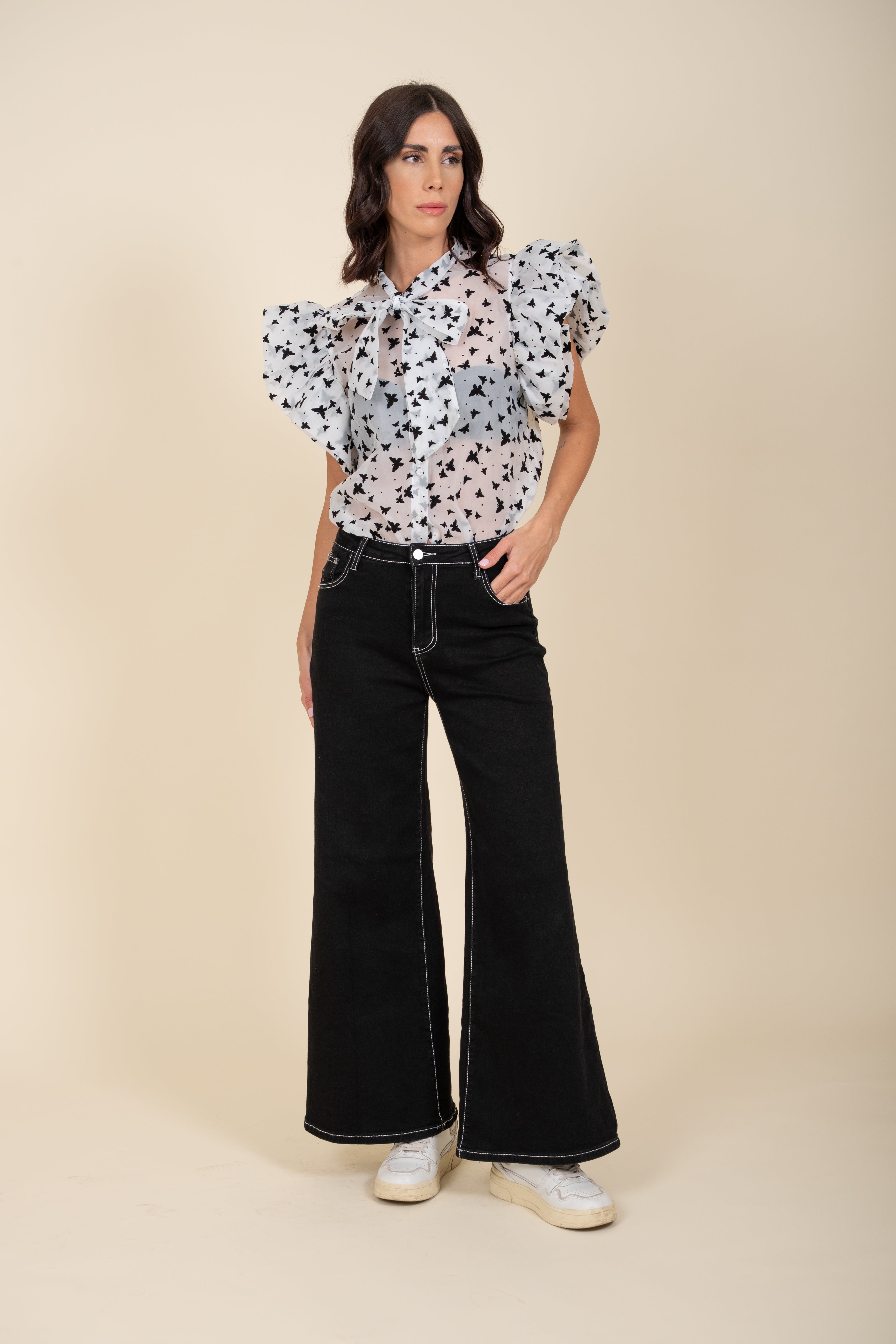 Black Trousers with White Stitching