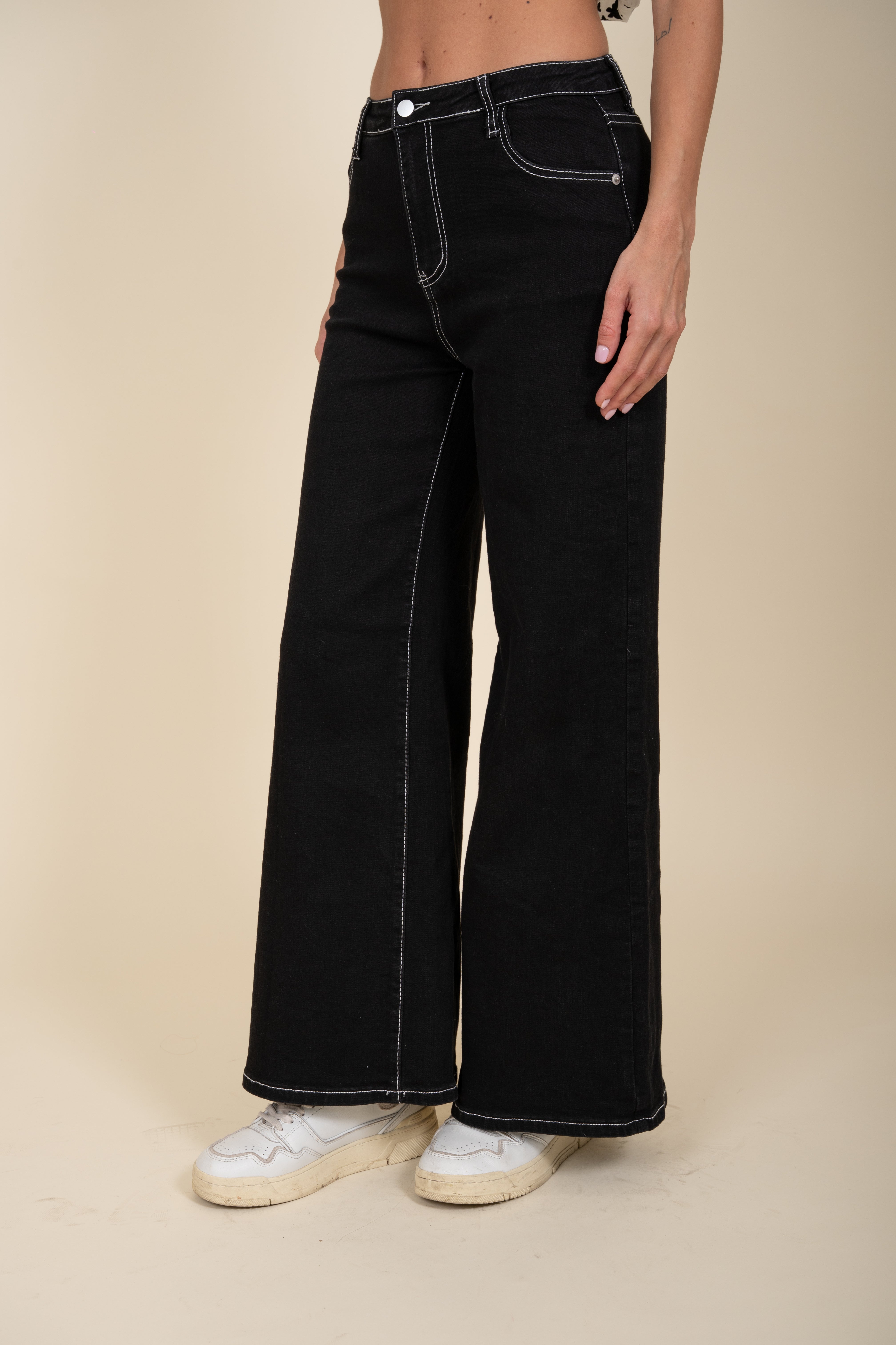 Black Trousers with White Stitching