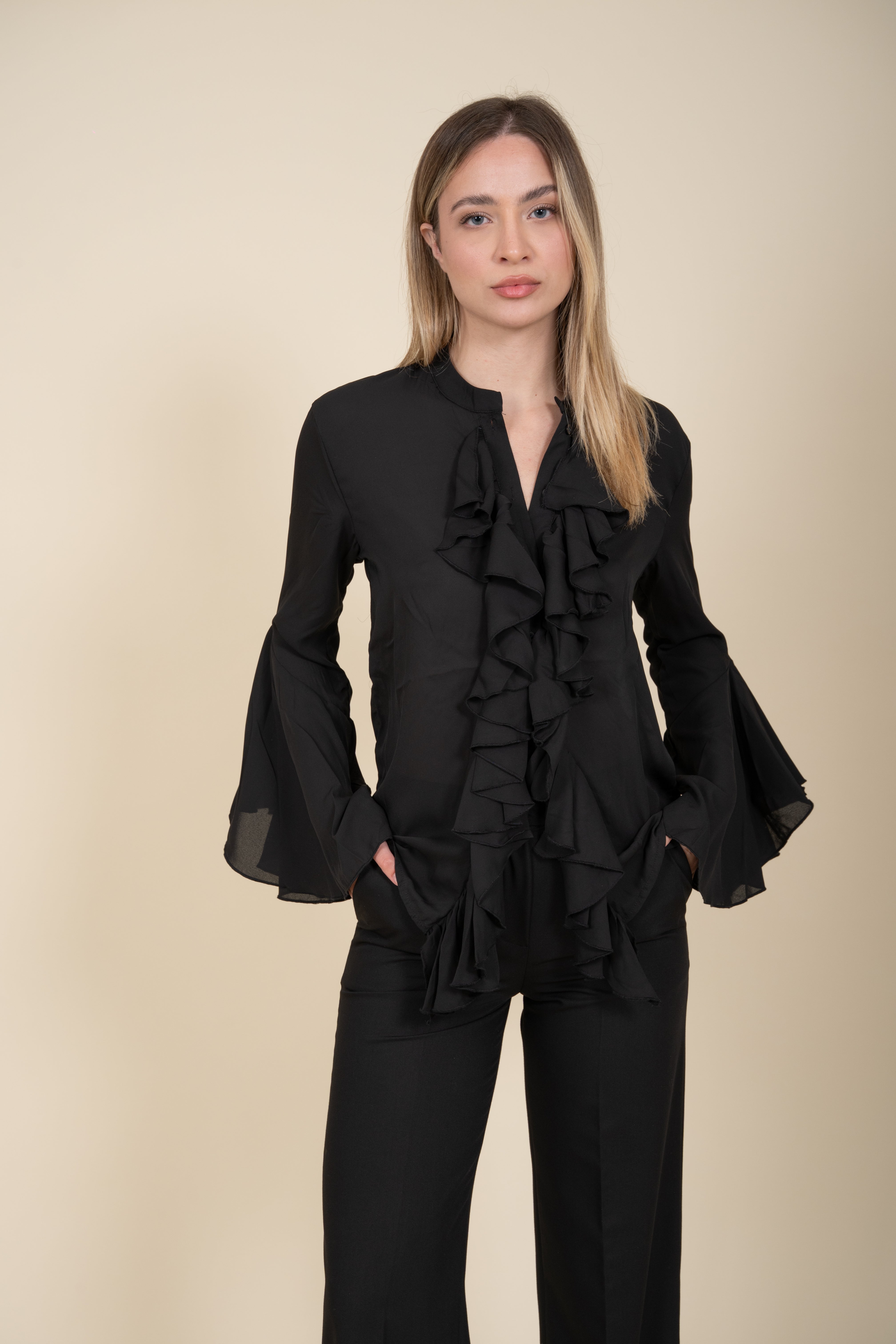 Black Ruffle Shirt
