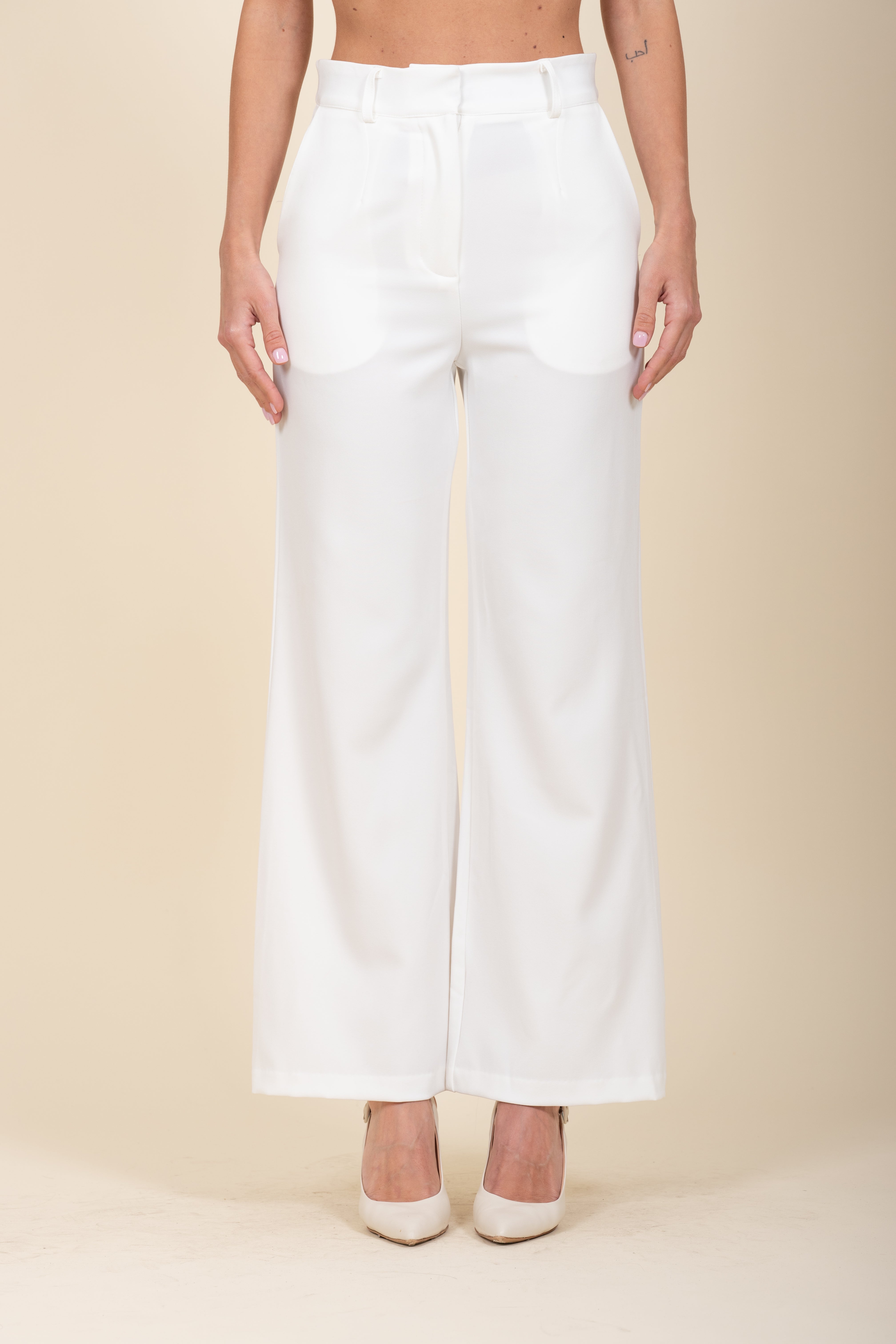 Wide White Viscose Trousers