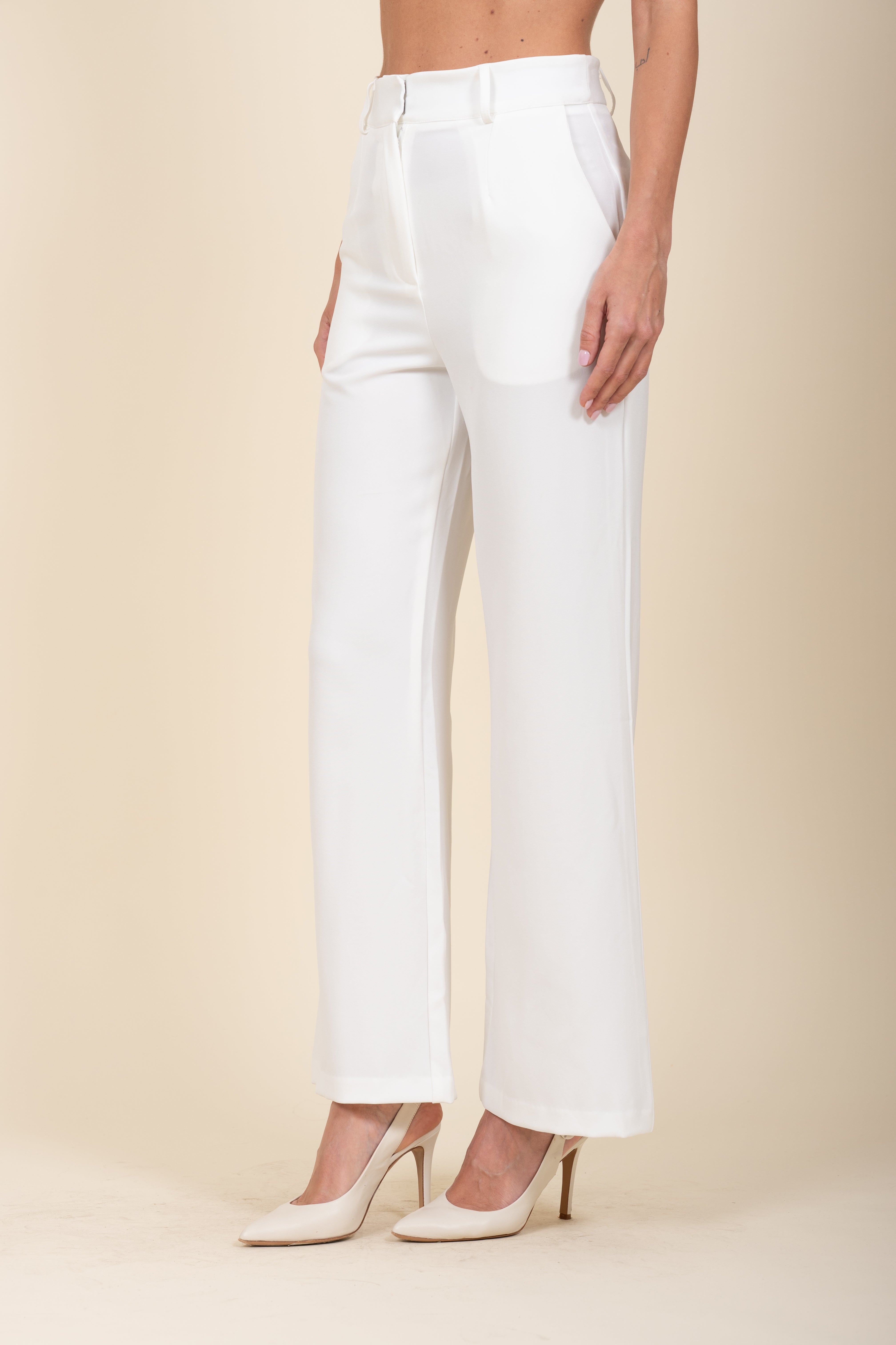Wide White Viscose Trousers